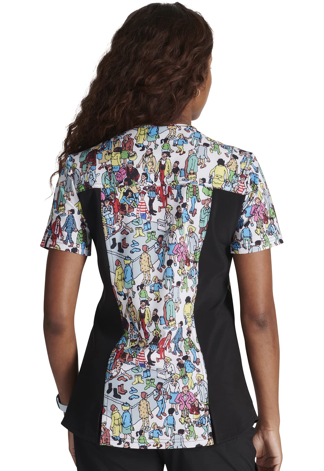Tooniforms Women Scrubs Top V-Neck Print TF764, XL, Where's Waldo?