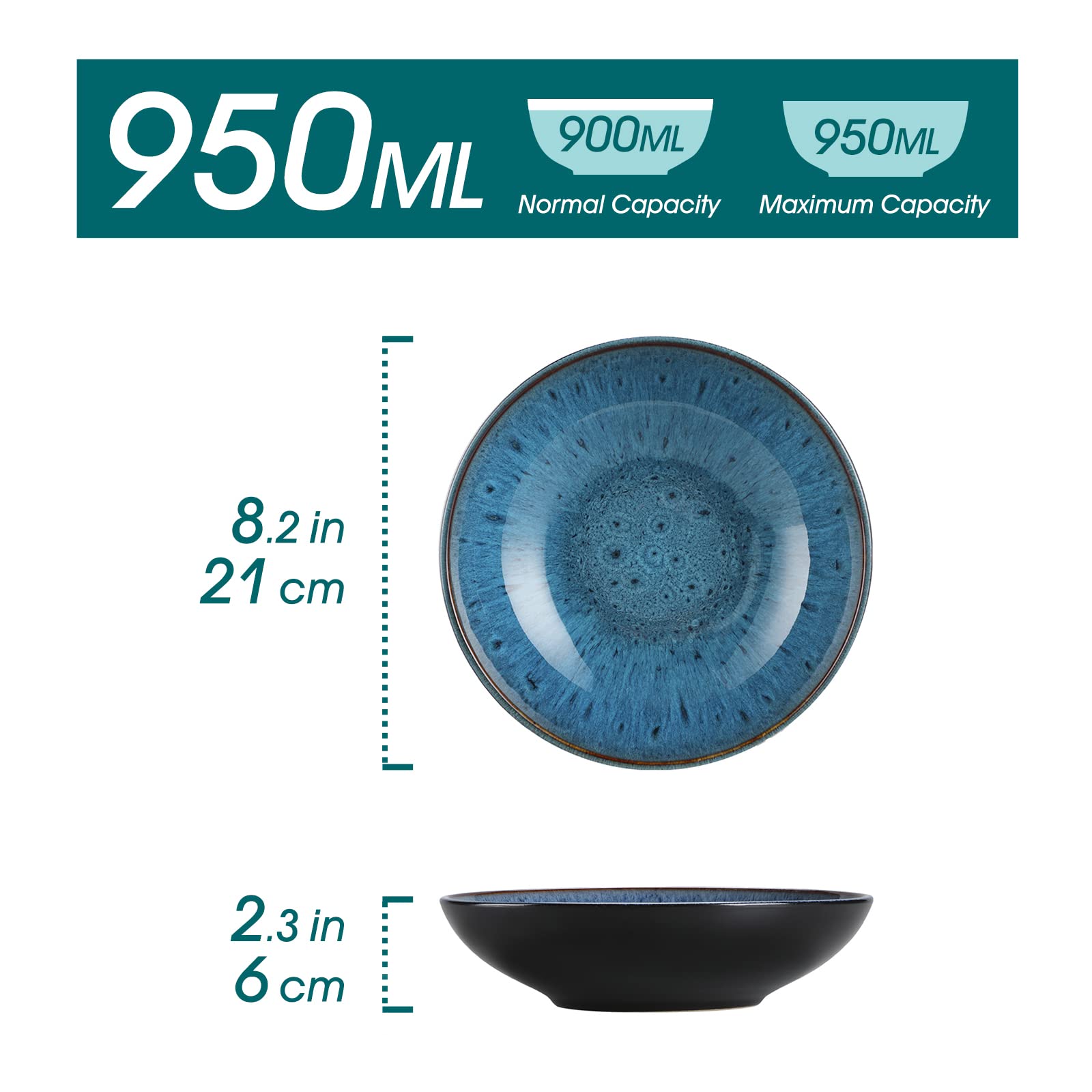 vancasso BUBBLE 8 Platos Hondos Juego de Platos de Gres, Platos Hondos para Sopa | Pasta | Risotto | Ensalada | Postre, Servicio de Mesa, Estilo Vintage Azul