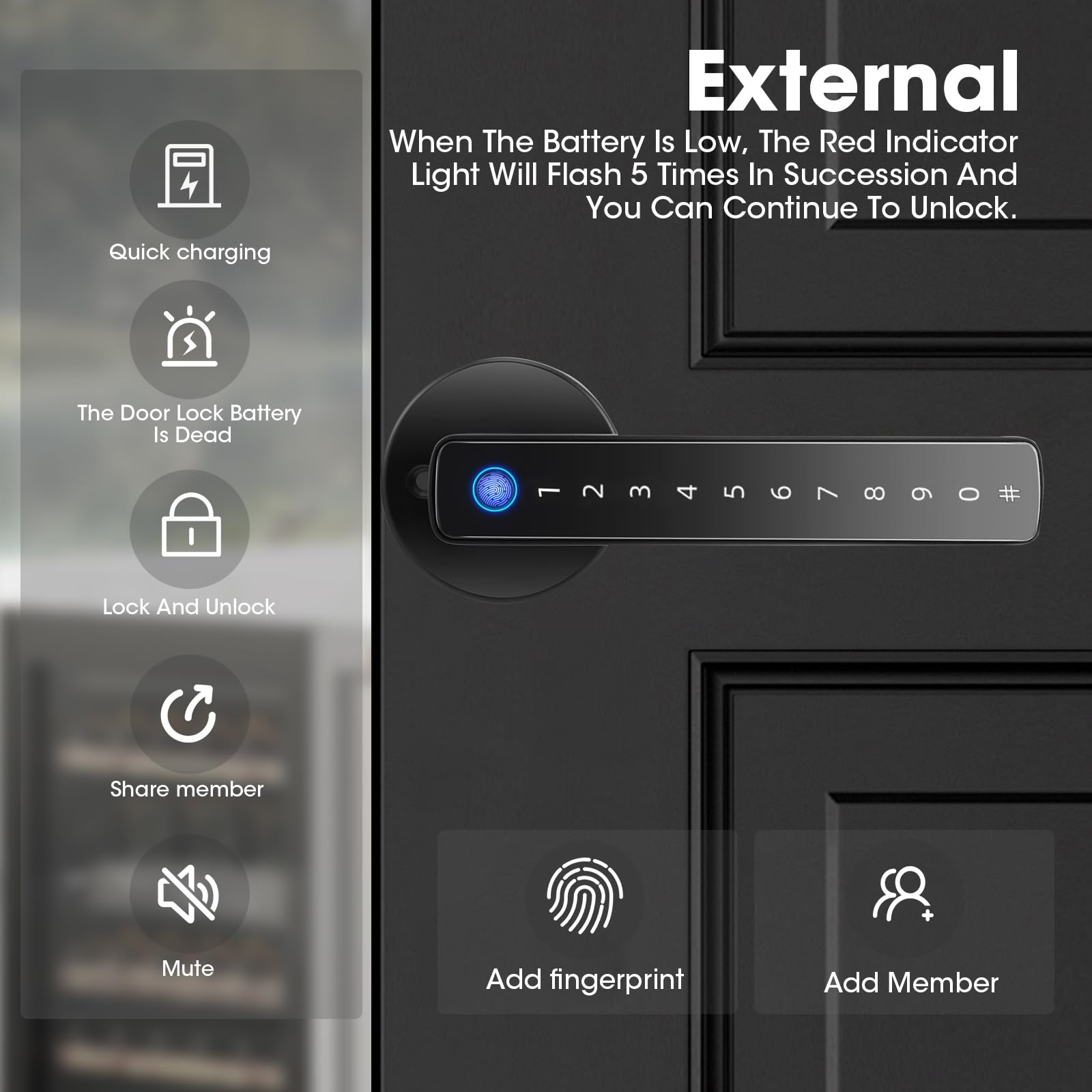 6 En 1 Cerradura Inteligente para Puerta De 3-5.5 cm De Grosor, Cerradura Electrónica Biométrica de Huellas Dactilares Inteligente para El Hogar Tuya App, Apartamento, Oficina (negro)