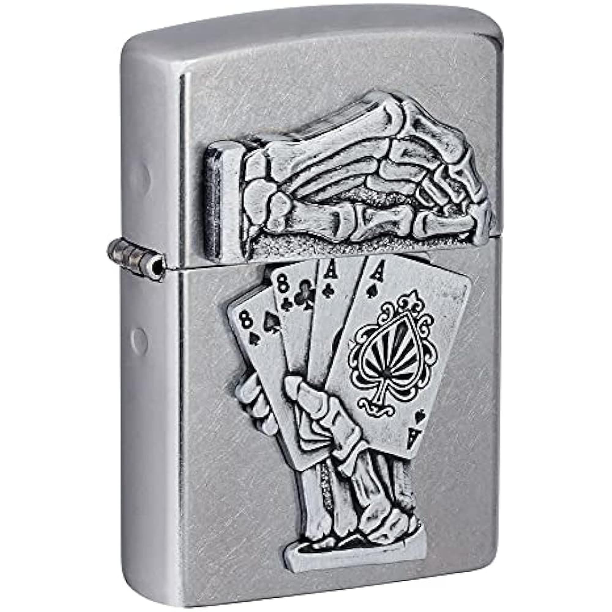 Zippo Sturmfeuerzeug - Dead Mans Hand - Street Chrome Finish mit Emblem - Nachfüllbar - Wiederverwendbar - Windfestes Design - Geschenkbox - Made in USA