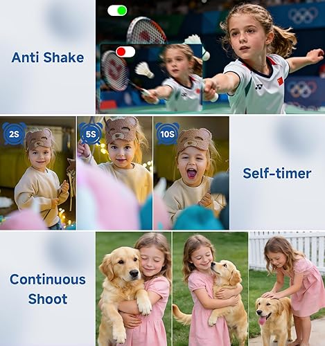 Miniatura 5 de Cámara digital, 44MP FHD 1080P apuntar y disparar cámara digital con zoom de 16X, pequeña cámara compacta con detección facial, tarjeta SD de 32 GB,