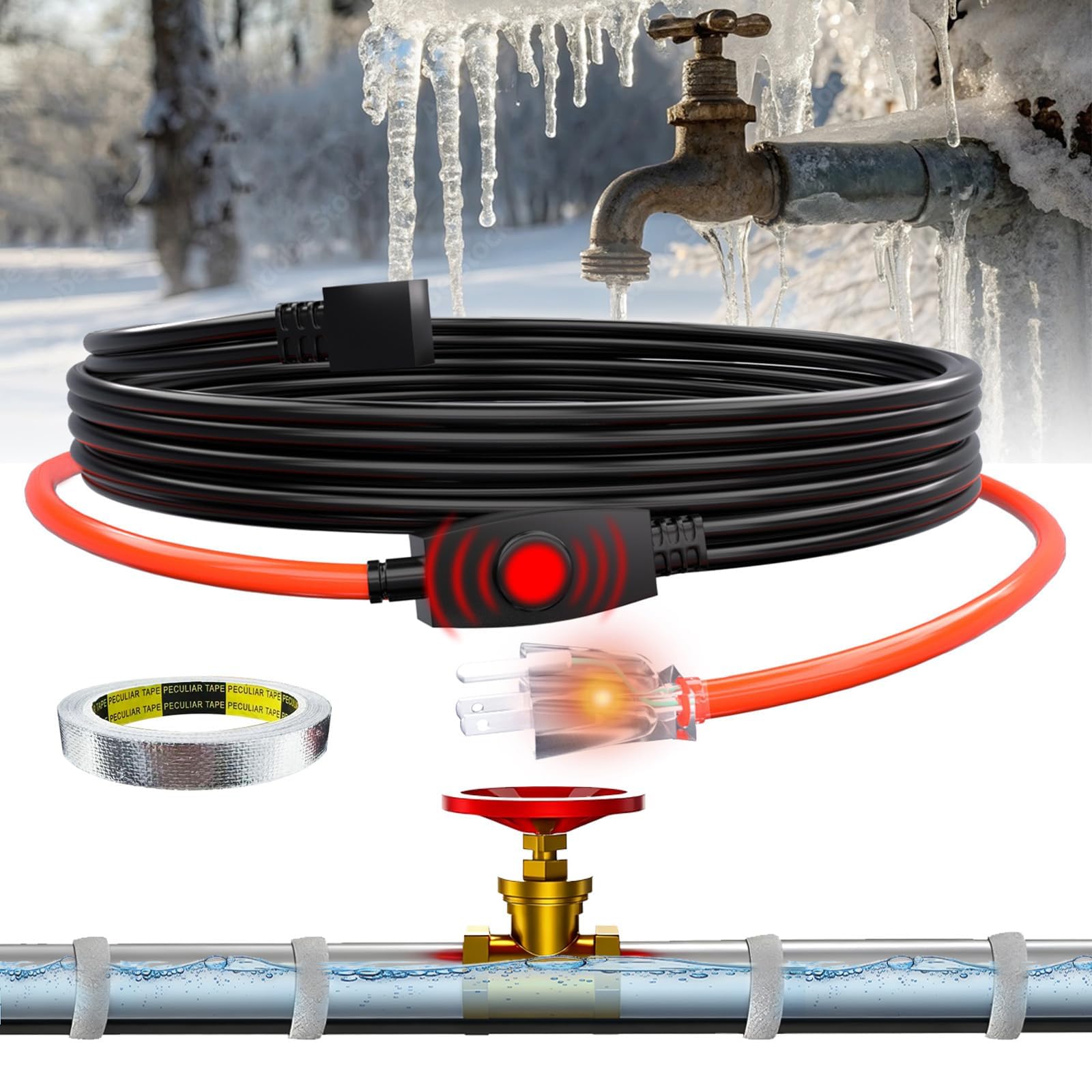 Ruban thermique pour la congélation des tuyaux brisés - Câble chauffant automatique 10 m
