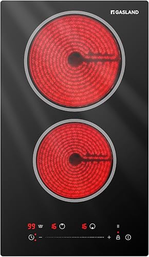 Miniatura 1 de GASLAND Estufa eléctrica de 2 quemadores de 12 pulgadas con certificado ETL, 3000 W con 16 niveles de potencia, placa de cerámica de 240 V, mantiene