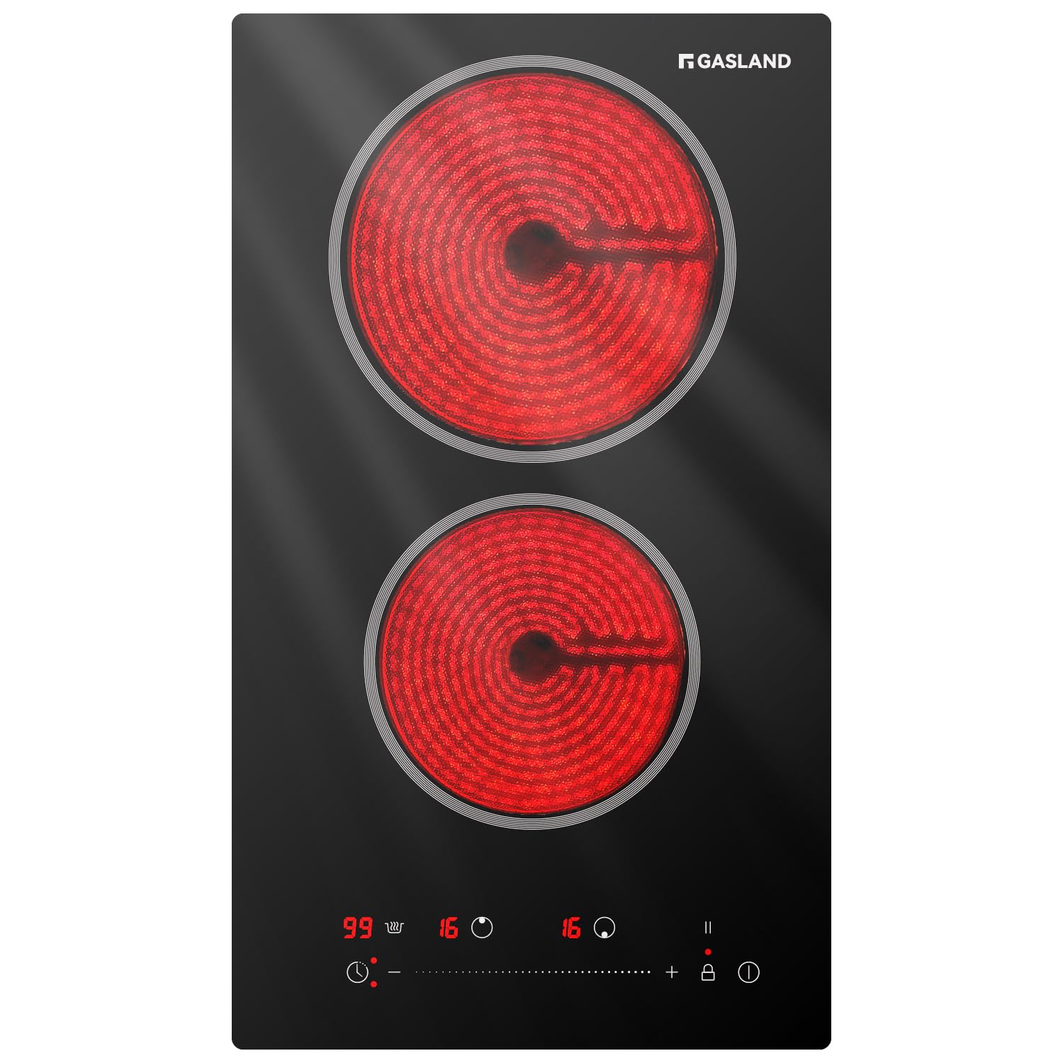 Photo 1 of GASLAND 12 Inch Electric Cooktop 2 Burner ETL Certified, 3000W Built-in Electric Radiant Glass Stove Top with 16 Power Levels, 220V Ceramic Hob, Keep Warm, Slide Touch Control & Timer
