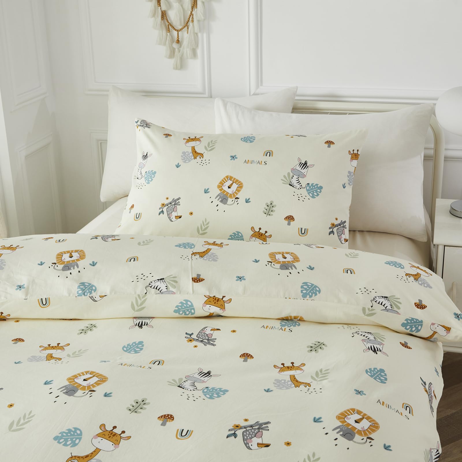 HMtideby Toddler Kids Bedding Set for Girls and Boys Safari Animal Cot Bed Duvet Cover with Pillowcase, 2 pcs, 120 x 150 cm - Image 3