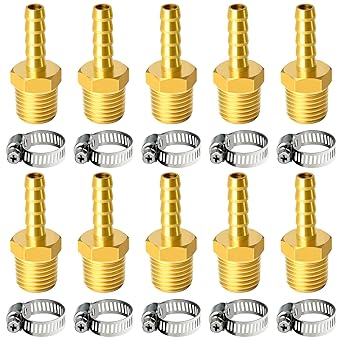 Tailonz Pneumatic Brass Hose Barb Fitting -5/16 Inch Barb to 1/4 Inch Male NPT Adapter?10Pack?