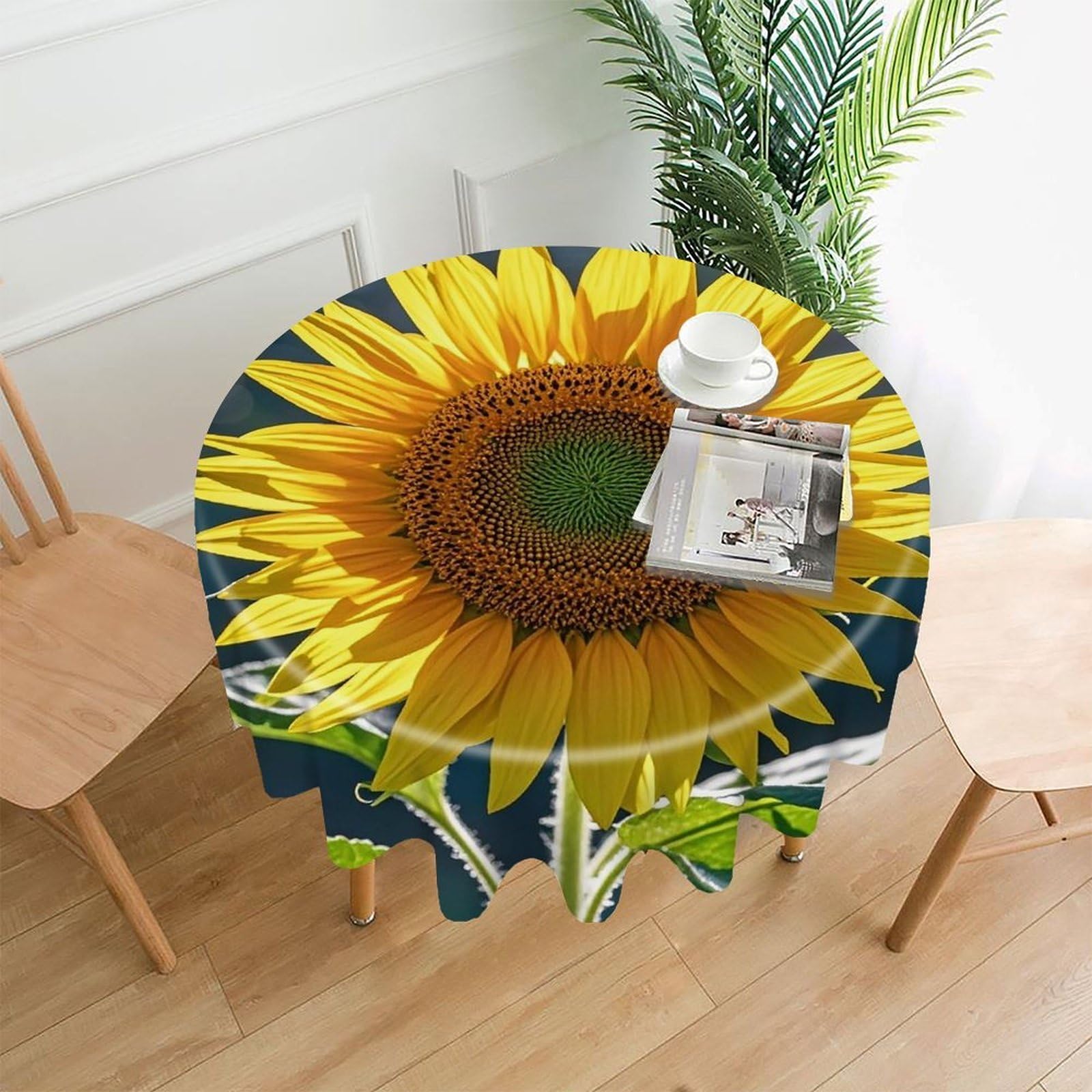 LZQPOEAS Night Sunflowers Tablecloth Decorative Round Table Cloth Wrinkle Resistant Round Tablecloth Washable Circle Table Cover for Kitchen Dining Party Wedding Camping 60 Inch