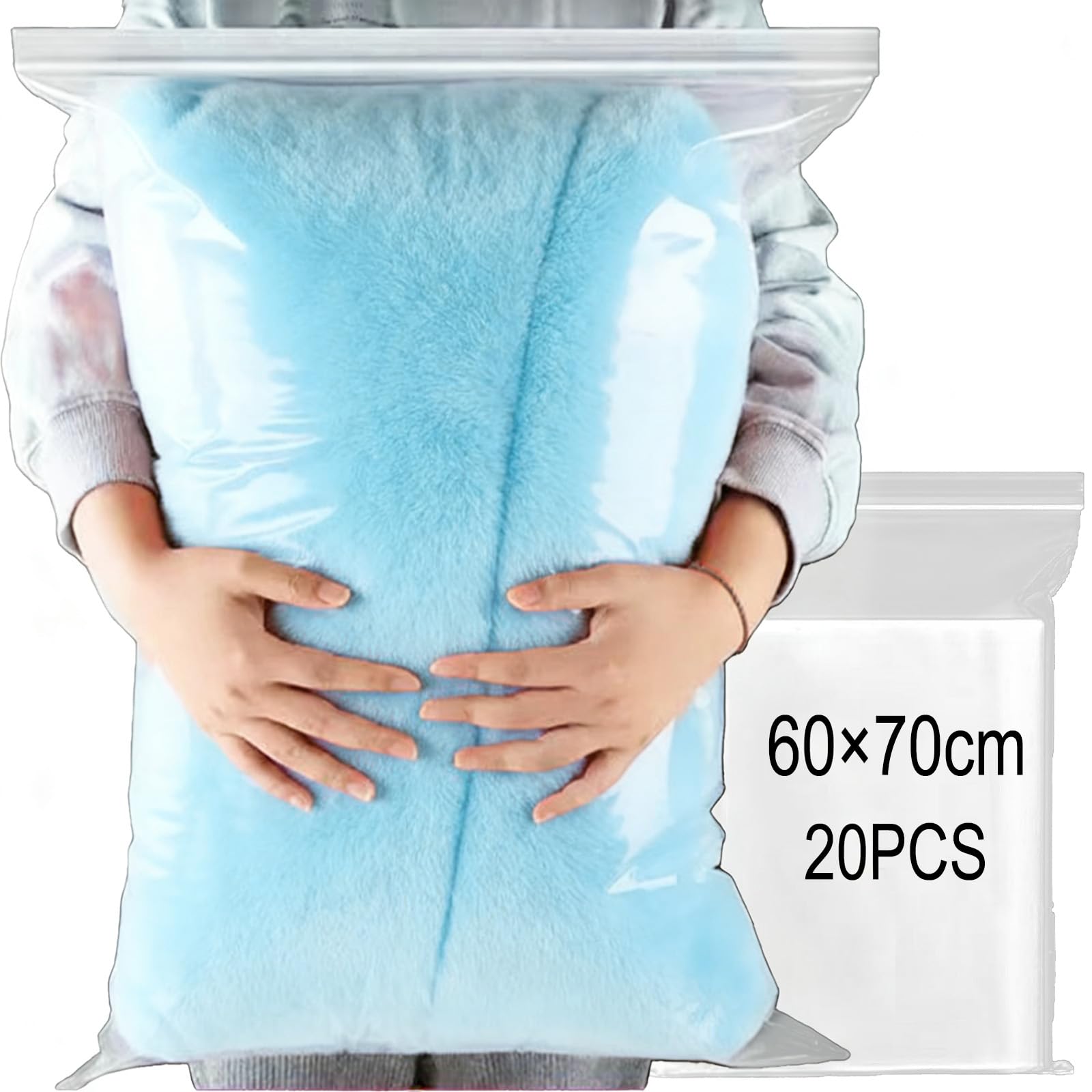20 sacchetti grandi per vestiti da viaggio, trasparenti, impermeabili, richiudibili, in plastica, ideali per riporre grandi cappotti, vestiti, trapunte, ecc. 60 x 70 cm