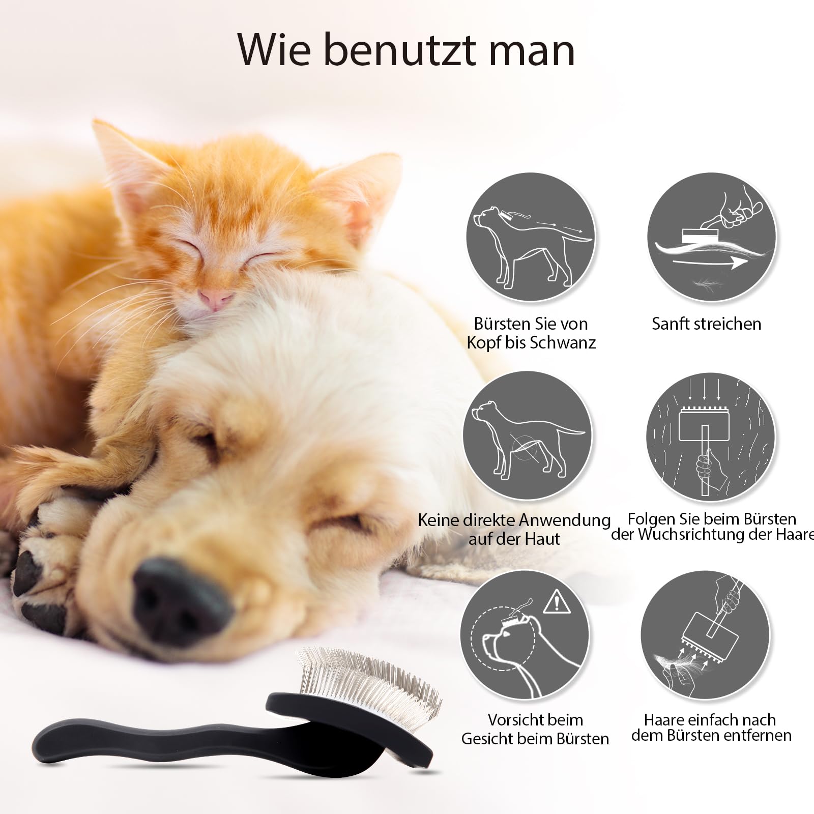 Profi Zupfbürste & Hundebürste Langhaar (25mm Borsten) – Slicker Brush Set mit Kamm – Sanftes Entfilzen von Fell & dicker Unterwolle bei Golden Retriever, Pudel, Doodle & Katzen – Schwarz