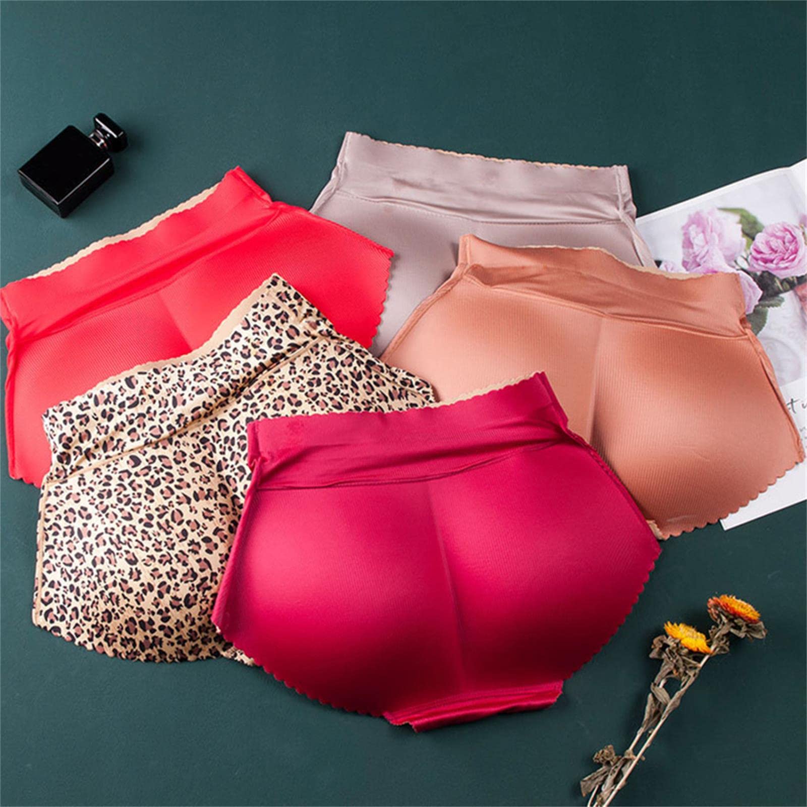 Shapewear Damen Schwammpads Höschen Mittlerer Taille Frauen Butt Lifter Unterwäsche Einteilig Gefälschte Butt Shaper Gesäß Enhancer-Khaki,XL