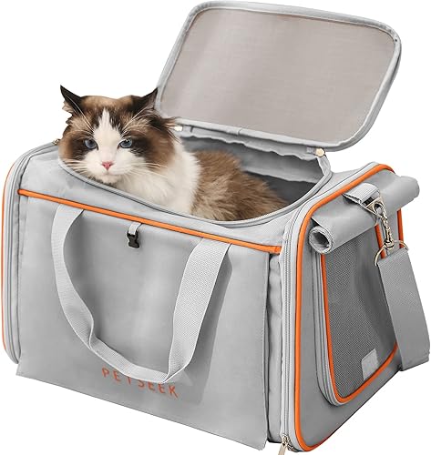 Petseek Transportador grande para gatos, 21 libras, con cojinete de carga de 18 pulgadas, aprobado por aerolíneas, transportador de mascotas