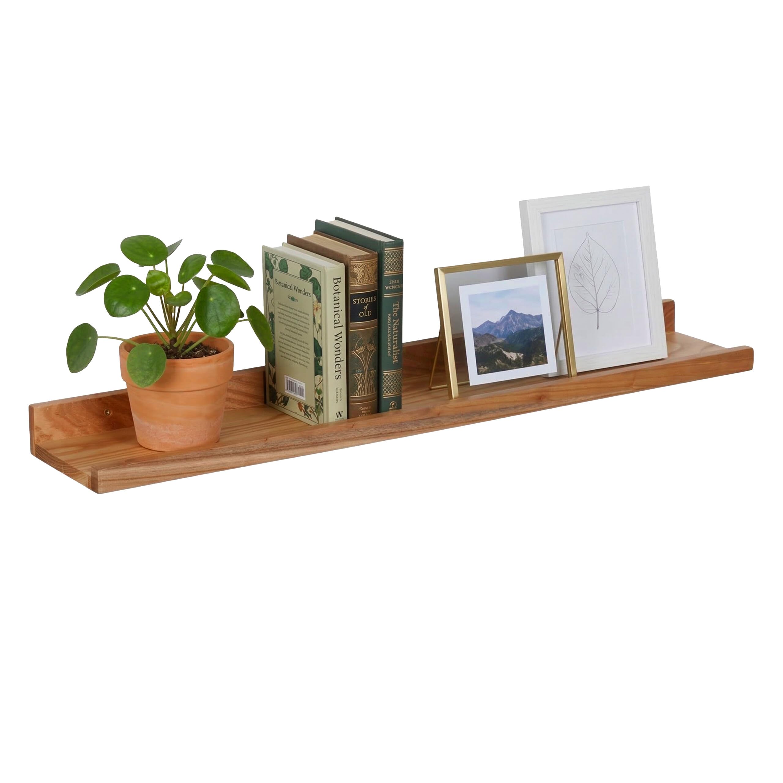 Relaxdays wall shelf, HxWxD: 5 x 80 x 15 cm, walnut, picture rail for frames & décor, natural