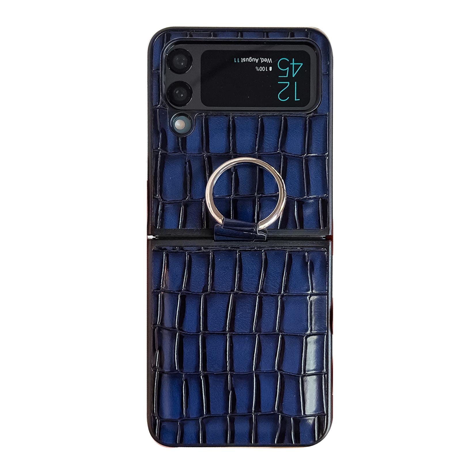 Funda para Samsung Galaxy Z Flip 4, Ultra Fino Carcasa De Piel con Protección para La Cámara Agarre Suave Fino Y Antideslizante Anillo Anti-Choques Estuche,Azul