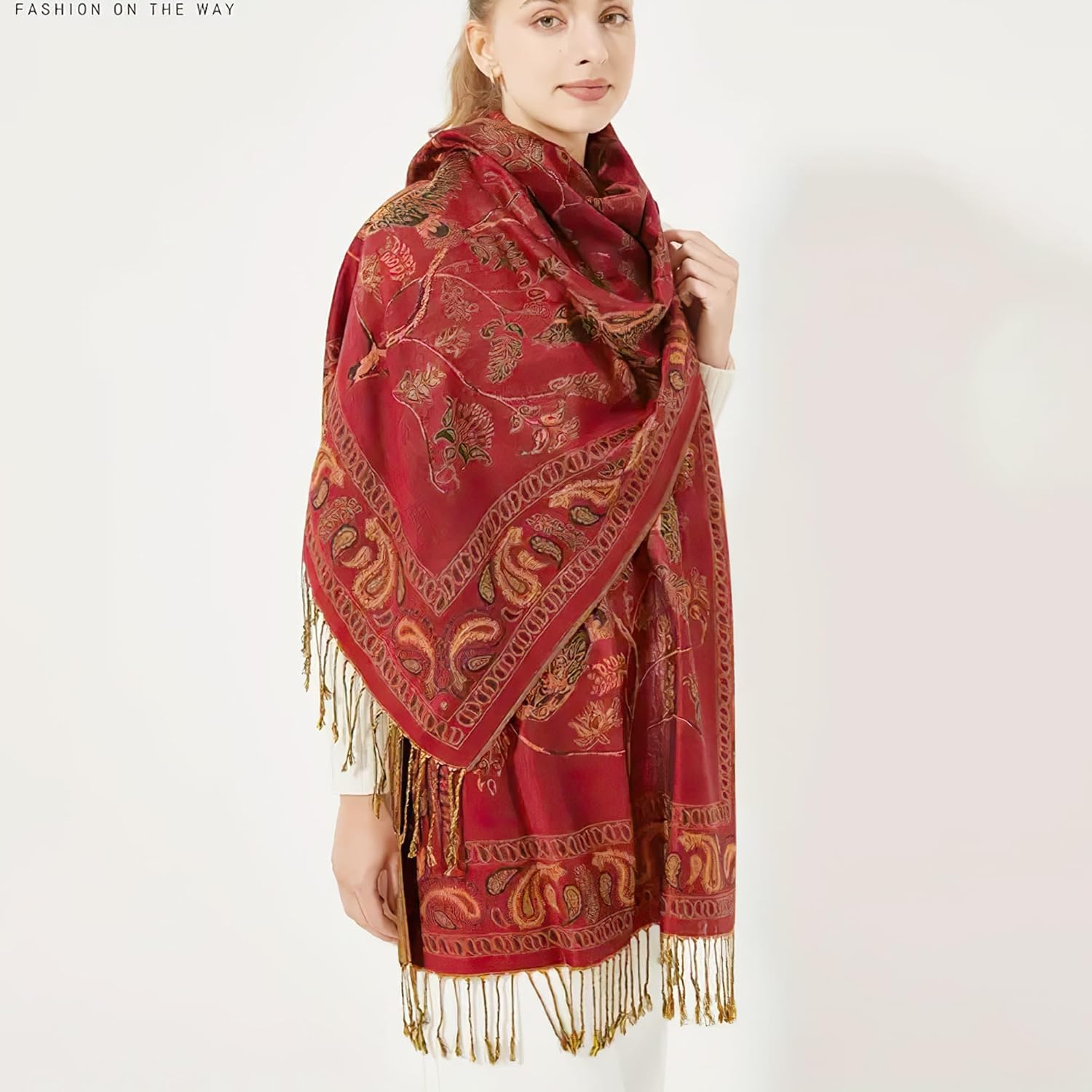 Reversible Paisley Pashmina Rave Scarf Shawl-Soft Silky Pashmina Wraps for Women Evening Dresses - Image 6