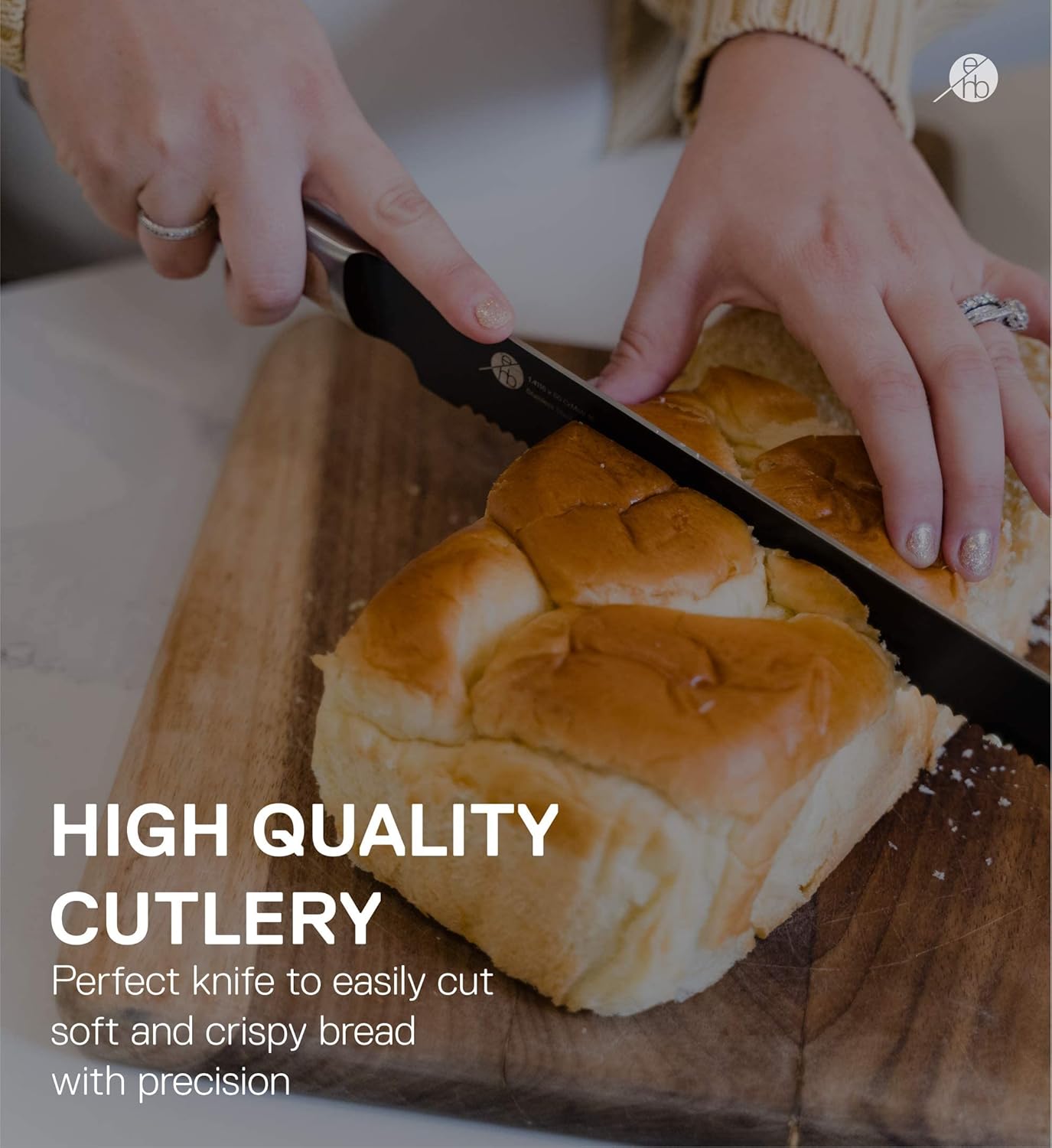 Everdure German Steel Professional Bread Knife, 10.55 Inch Serrated Edge Blade, Titanium Coated Blade with Pakka Wood Handle, Perfect Kitchen Knife for Slicing Bread Loaves, Bagels, Cake, and More