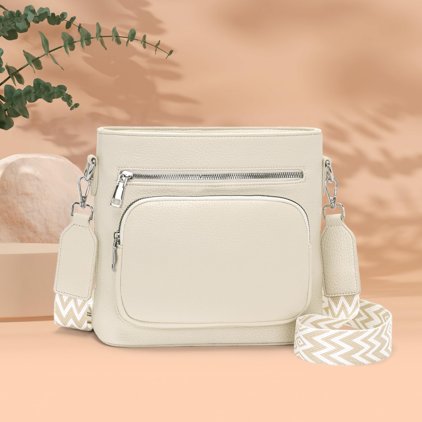 Snmoec bolso bandolera mujer mediano bolso cruzado mujer Bolso para móvil con correa ancha Beige