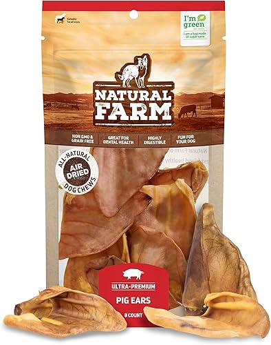 Natural Farm Orejas de cerdo para perros (paquete de 8), golosinas enteras totalmente naturales para perros, orejas de cerdo, ingrediente único y