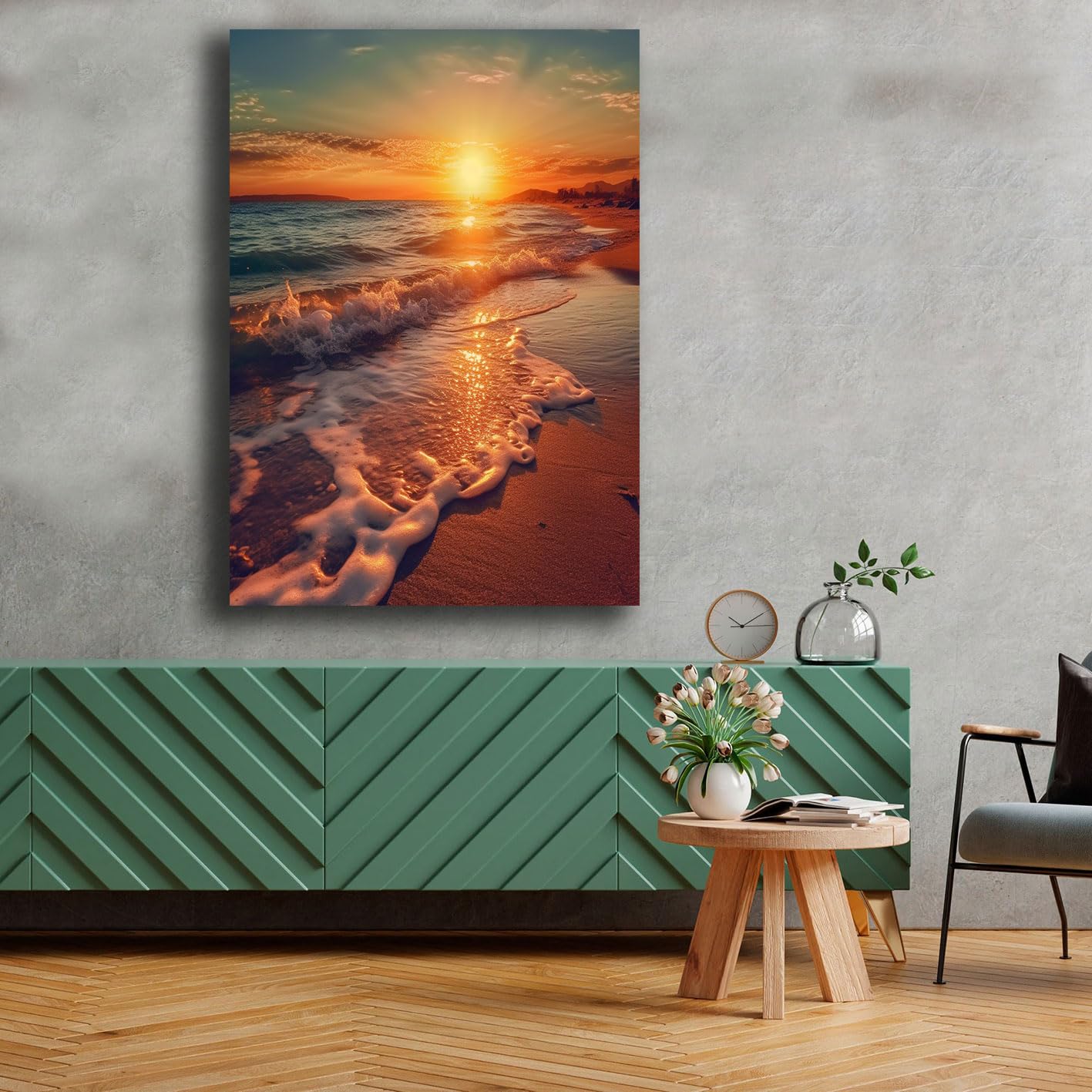 Quadro Moderno Tramonto Sul Mare - Stampa Su Tela 70x100cm, Decorazione Per Soggiorno O Camera - Foto 3