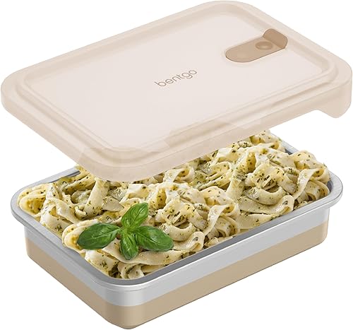 Bentgo MicroSteel - Recipiente para calentar y comer, apto para microondas, sostenible y reutilizable, de acero inoxidable con tapa hermética para