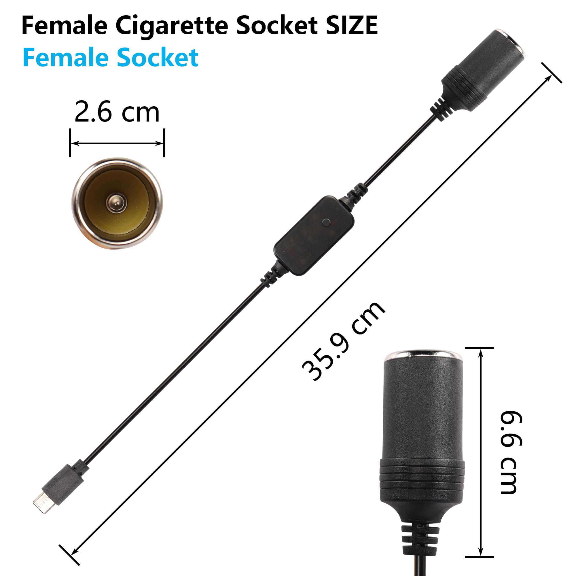CERRXIAN Adapter USB C męski na zapalniczkę typu C na zapalniczkę do zapalniczki samochodowej wyjście regulowane napięcie 5V-9V-12V-15V-20V PD kabel do szybkiego ładowania maksymalna moc 60 W