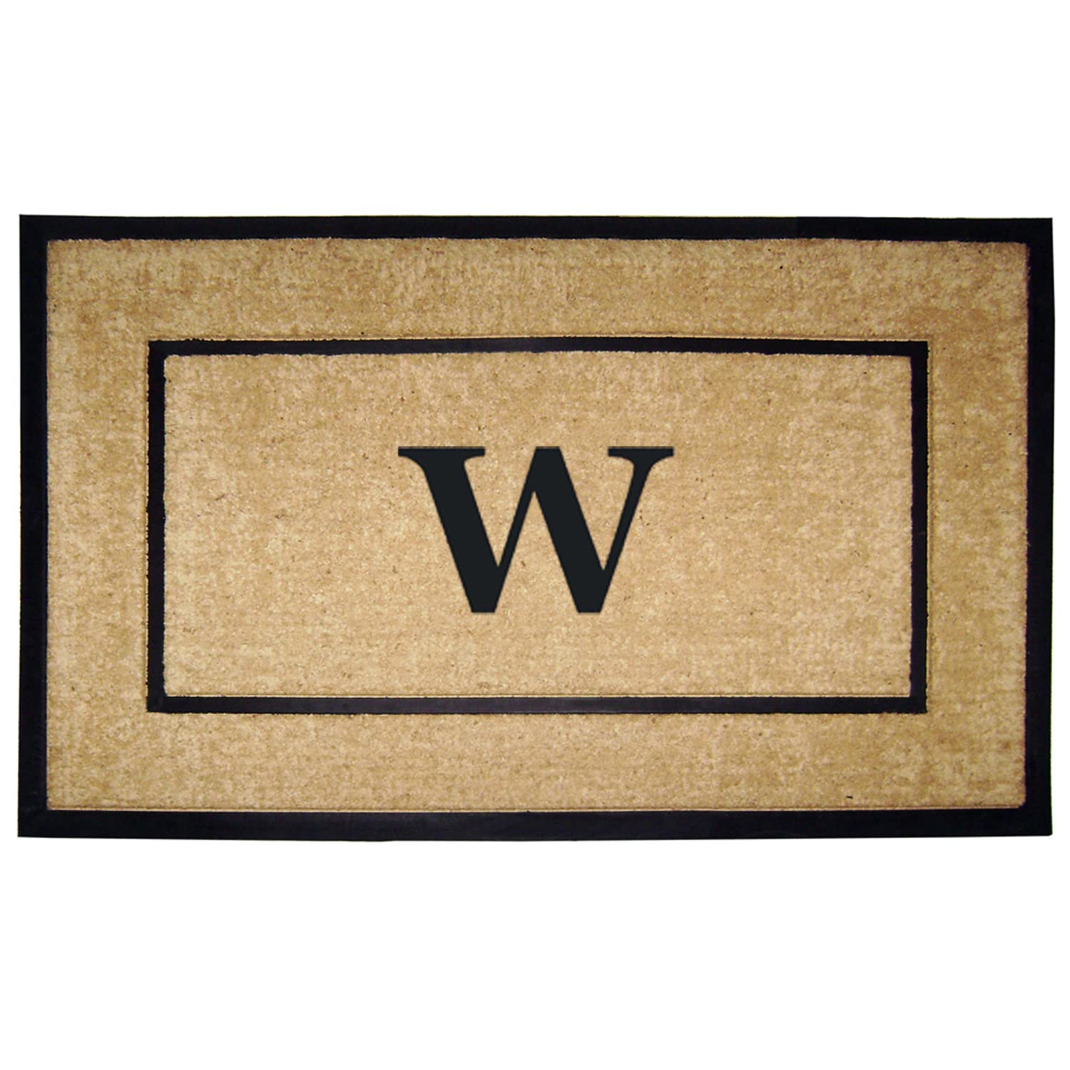 Nedia Home Natural Coco Coir 30" x 48" Monogrammed W Entrance Door Mats | Heavy Duty Rectangular Rubber Border Welcome Mats for Patio | Anti-Slip Dirt