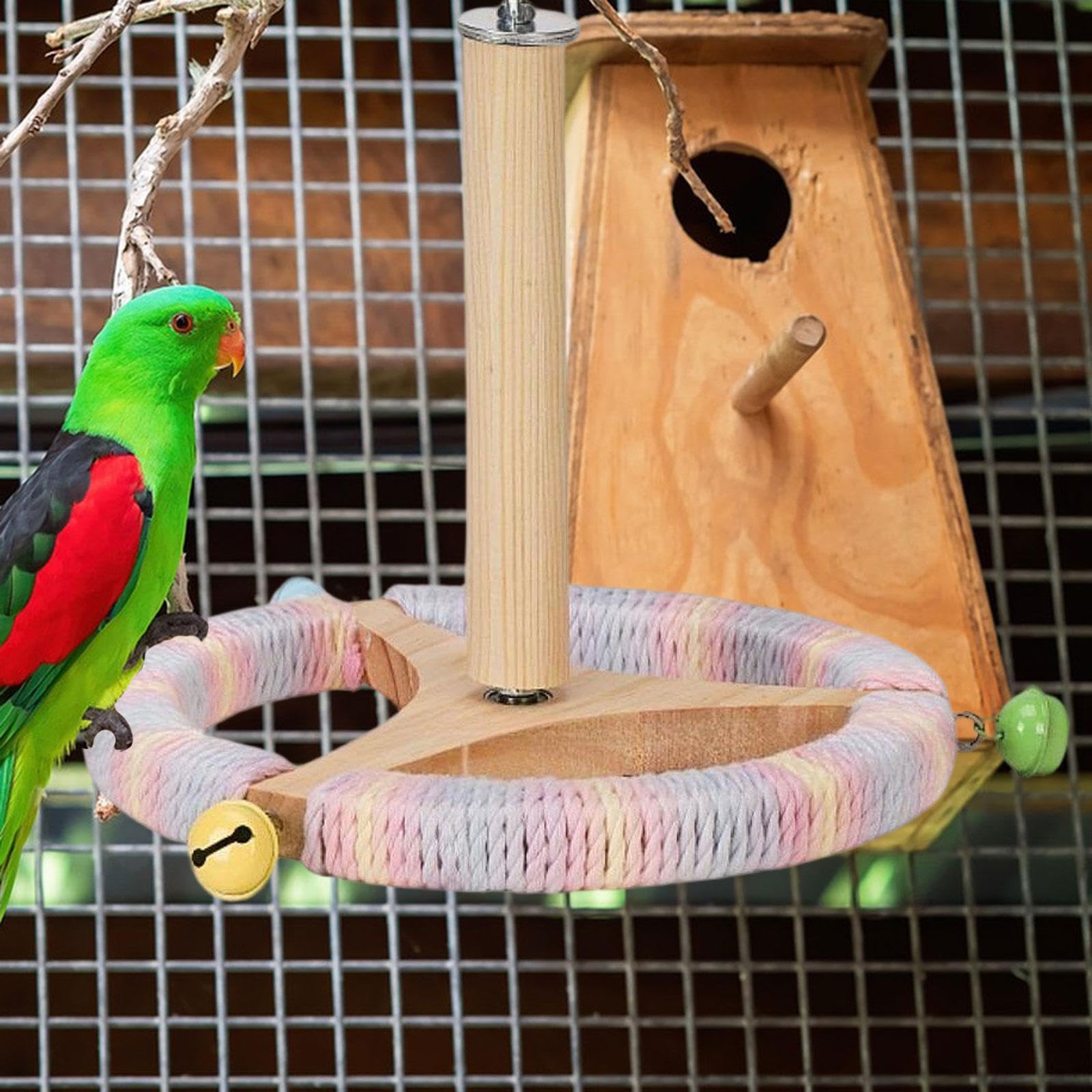 Generic Bird Perch Stand Toy Bird Rotating Perch,Interactive,Bird Cage Accessory Sturdy Parrot Perch Toy Exercise Wheel for Budgies, Colorful