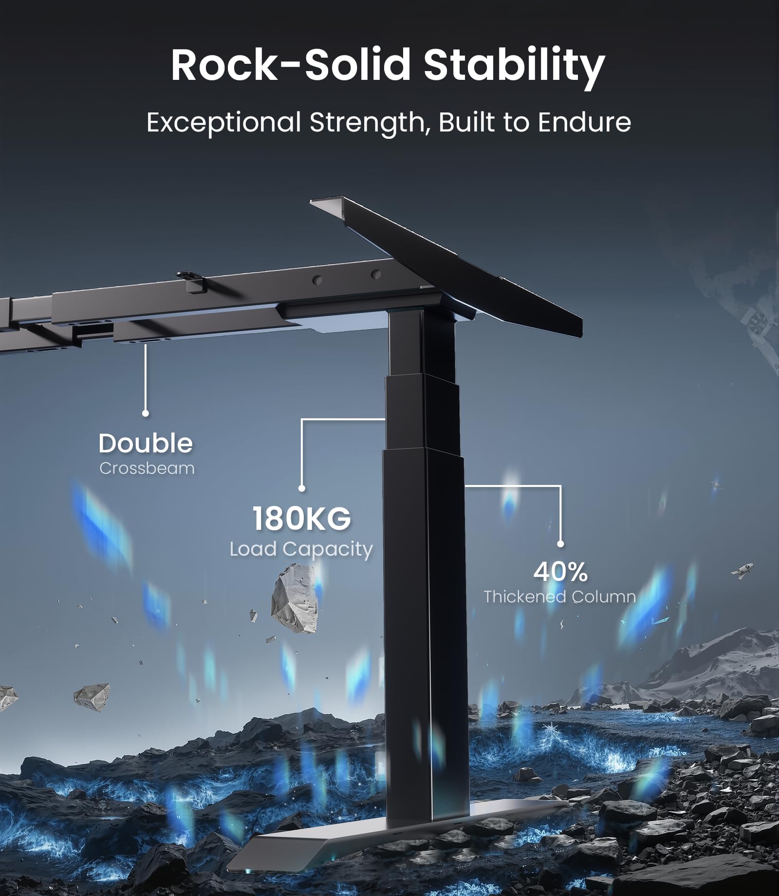 MAIDeSITe T2 Pro Max Elektrisch Höhenverstellbarer Schreibtisch Gestell, 135 cm Höhenverstellbar Tischgestell Dualmotor Traglast 180KG mit Piano-Master-Steuerungssystem und Kollisionsschutz Funktion