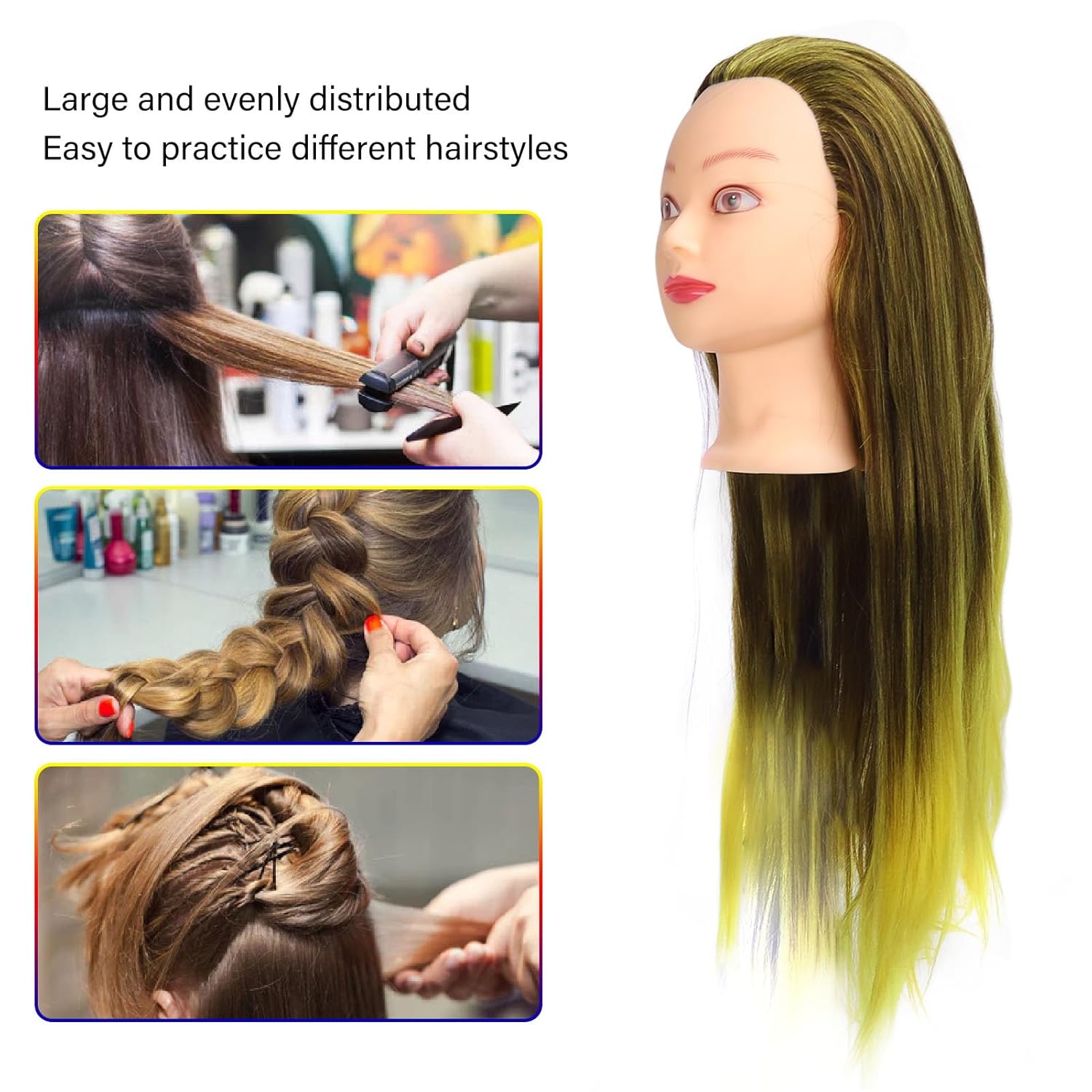 Hair Mannequin Head,With Gradient Wig and Styling Tools,for Braiding Practice Hair Design and Training Courses, Includes Pins, Orange Yellow Color