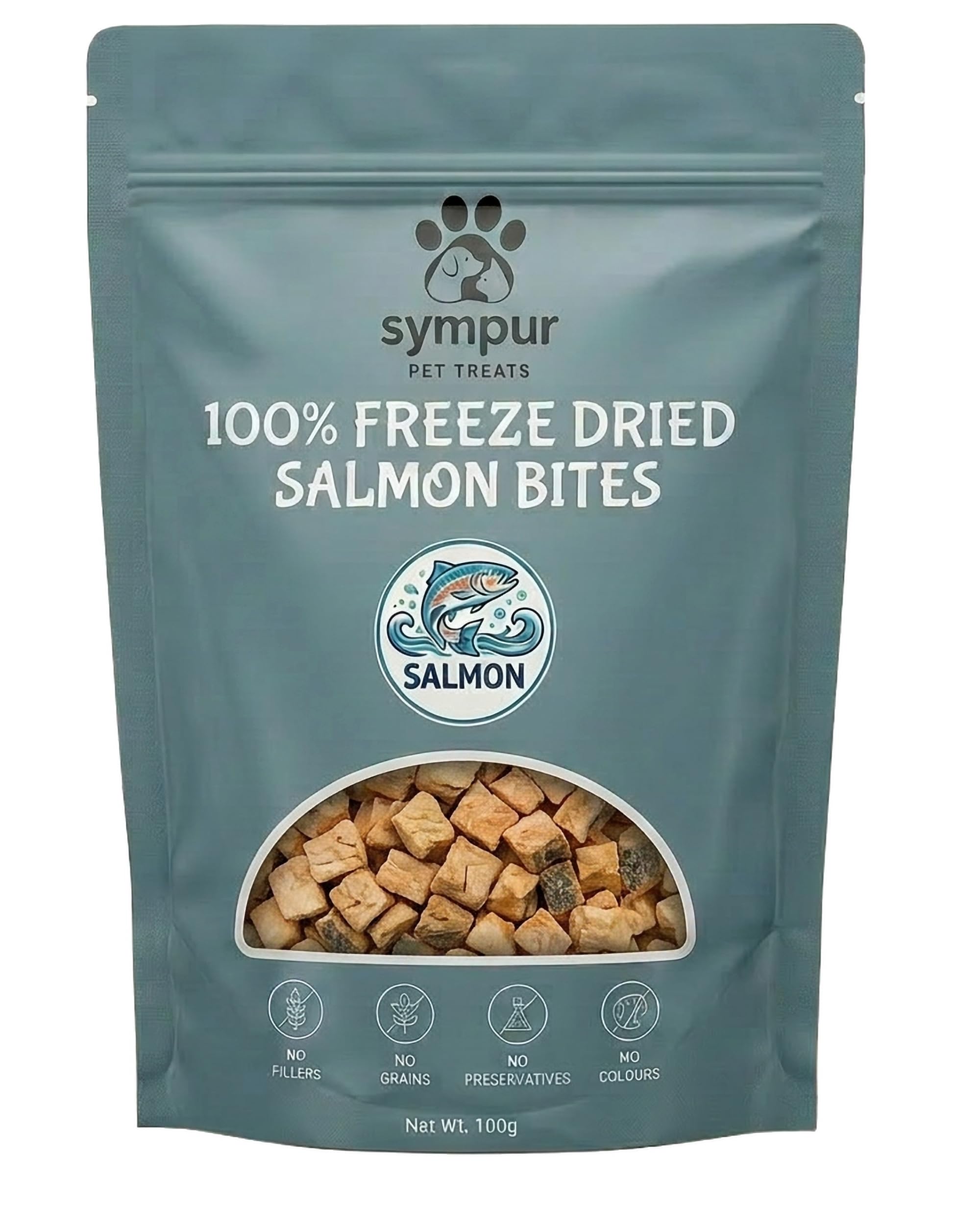 100g Freeze-Dried Salmon Dog & Cat Treats | Pure Natural Salmon Cubes | Grain-Free, Hypoallergenic High-Protein Nibbles | Omega-Rich Single-Ingredient | Allergen-Free Snacks & Toppers