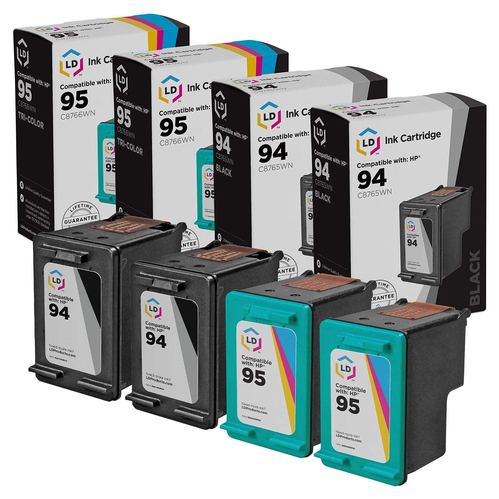 LD Products Remanufactured Ink Cartridge Replacement for HP 94 & HP 95 (2 Black, 2 Color, 4-Pack)