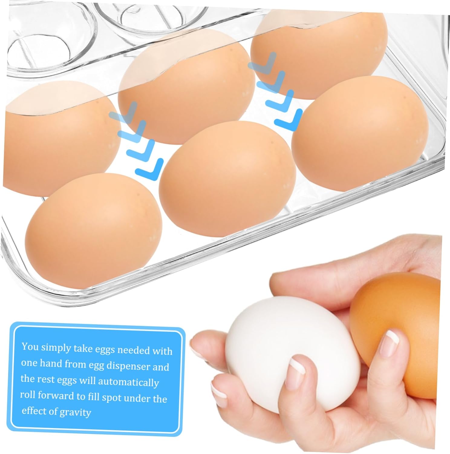 Transparent Double Egg Storage Box Auto Rolling Egg Organizer for Refrigerator Design Capacity Pet Container Easy to and Adjust Height