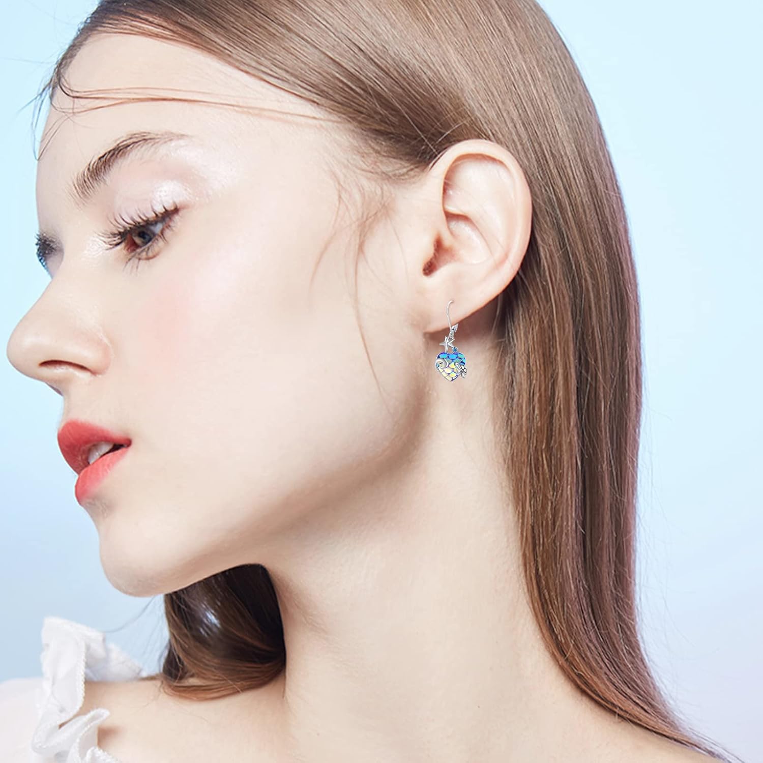 Mermaid Earrings Sterling Silver Rose Gold/Gold Bow Earrings Dangle with Pink Mermaid Hoop Earrings Halloween Christmas Bow Mermaid Jewelry Gifts for Women Girls - Image 3