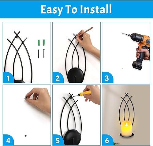 Miniatura 8 de SNAIL GARDEN Juego de 2 candelabros de pared, apliques decorativos de pared similares a llamas, candelabros de pared para velas, portavelas montado