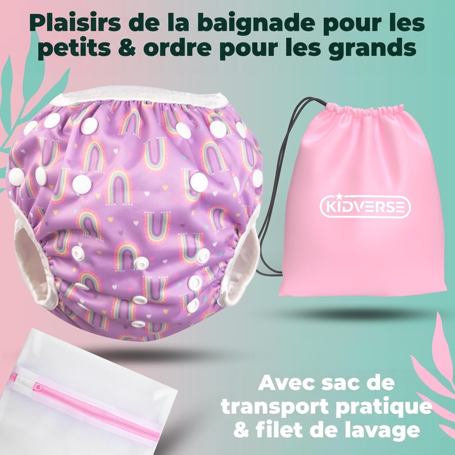 KIDVERSE Couche Piscine bébé 0 à 3 Ans - réglable, réutilisable & Lavable avec Pochette - pour Fille & garçon - qualité certifiée - Couche de Bain bébéche de Bain pour bébé de 0 à 3 Ans