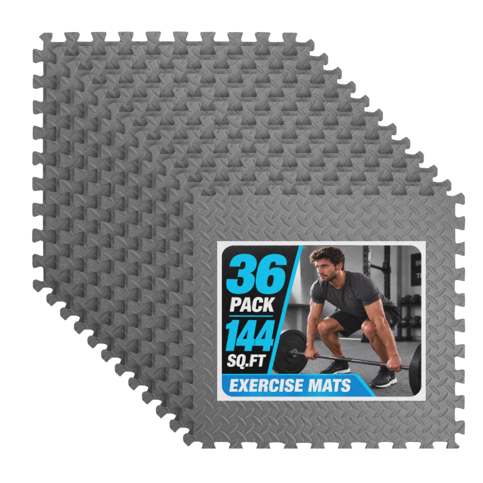 Art3d EVA Puzzle Exercise Mats, 24"x24", 1/2" Thick,36-Pack,Grey