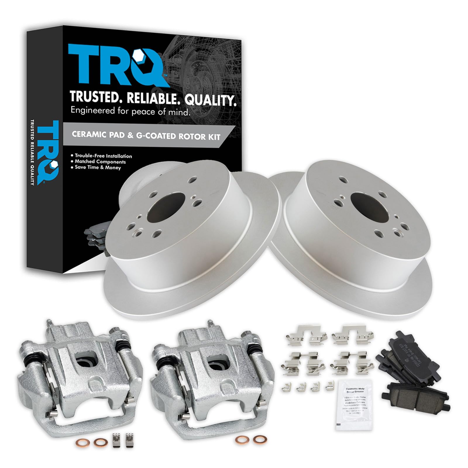 TRQ Rear Ceramic Brake Pad and Rotor Set Coated