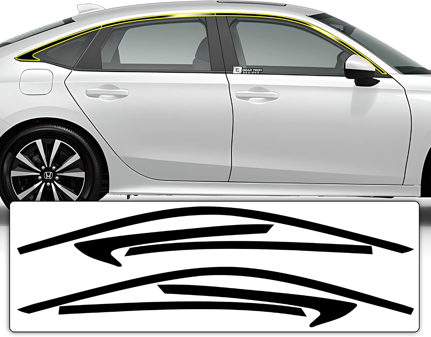 BOGAR TECH DESIGNS for Honda Civic Hatchback 2022-2026 Side Window Chrome Delete – Precut Vinyl Trim Overlay, Gloss Black Blackout Appearance