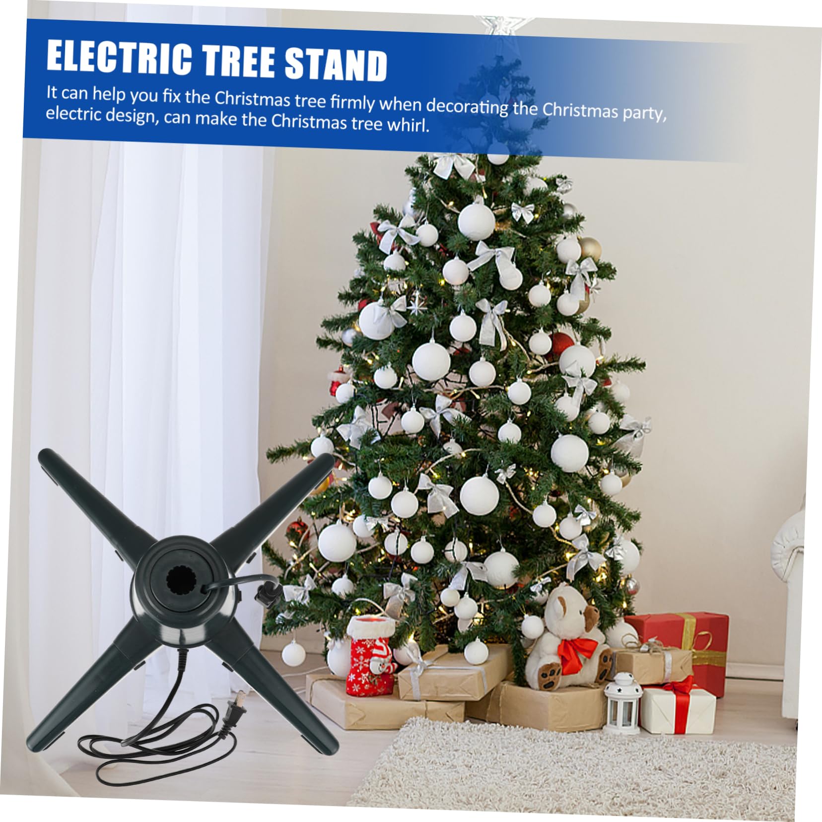 CIMAXIC 1pc Christmas Tree Base Tree Support Rotatable Electric Stand 1.8-2.1m Fit
