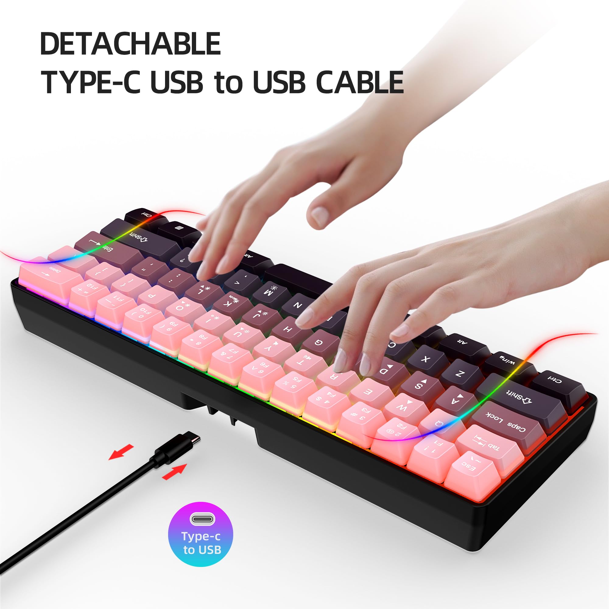 Snpurdiri 60% Wired Gaming Keyboard, Pink-Black view 8