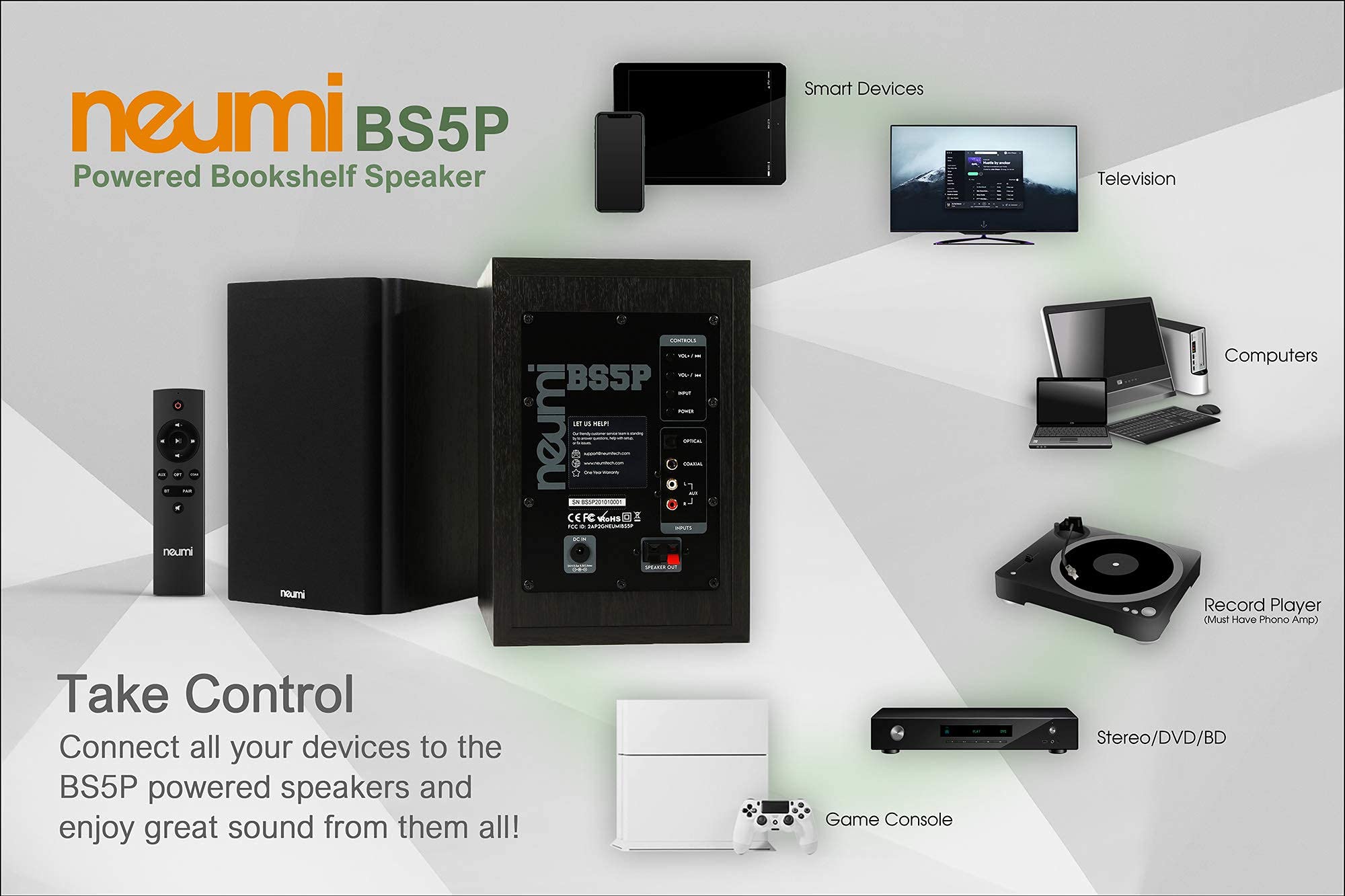 Amazon.com: NEUMITECH NEUMI BS5P 75-Watt Powered Bookshelf