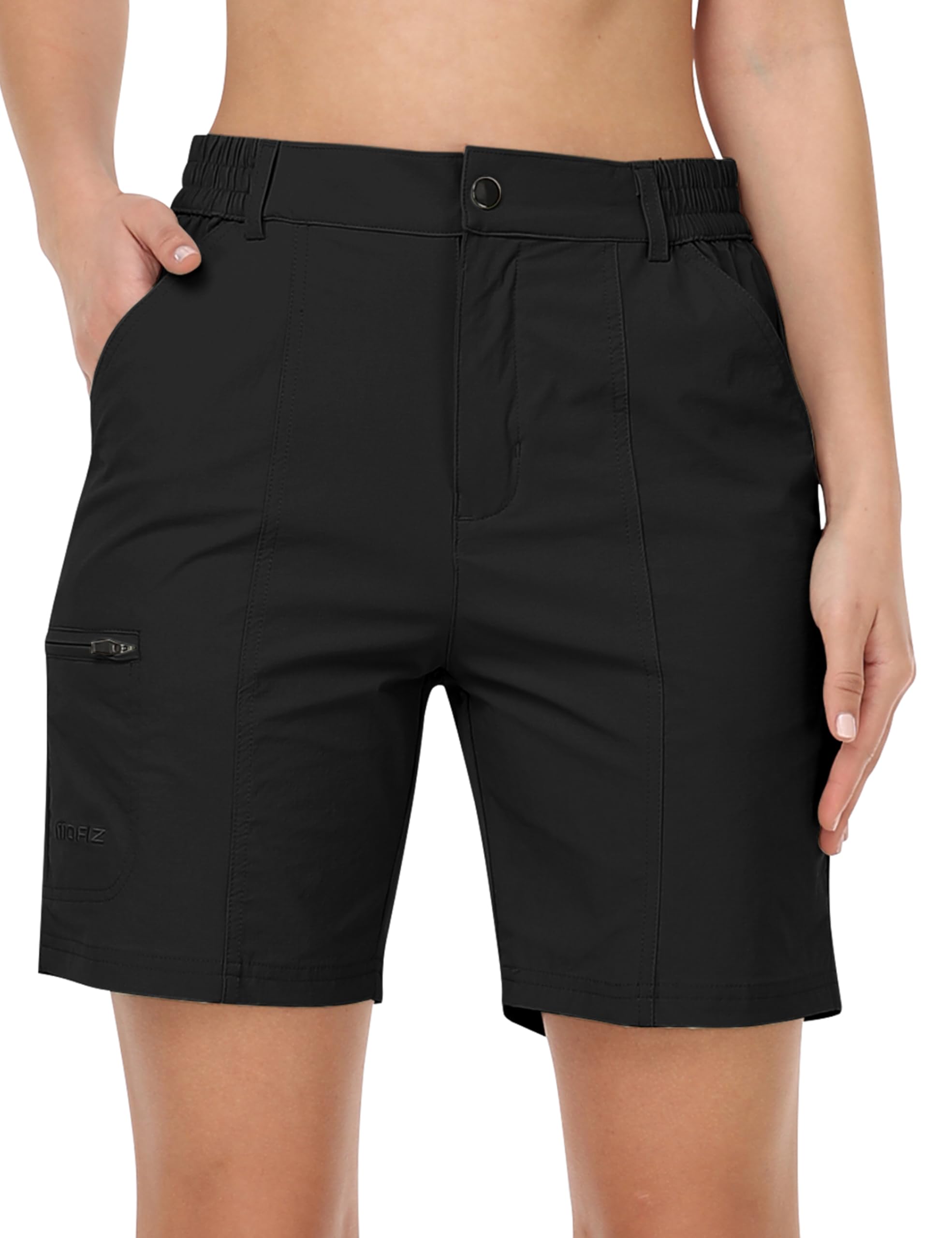 Pantalones Cortos Mujer de Senderismo Verano Cargo Short Ligero Cintura Alta Secado Rápido Outdoor Trekking Corto con Bolsillos