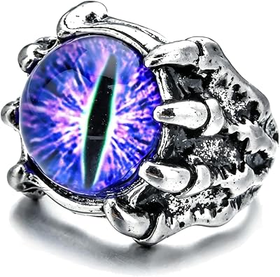 Gothic Dragon Eye Rings for Men Women Punk Devil Evil Eye Dragon Eagle Claw Rings Halloween Eyeball of Hell Demon Biker Ring