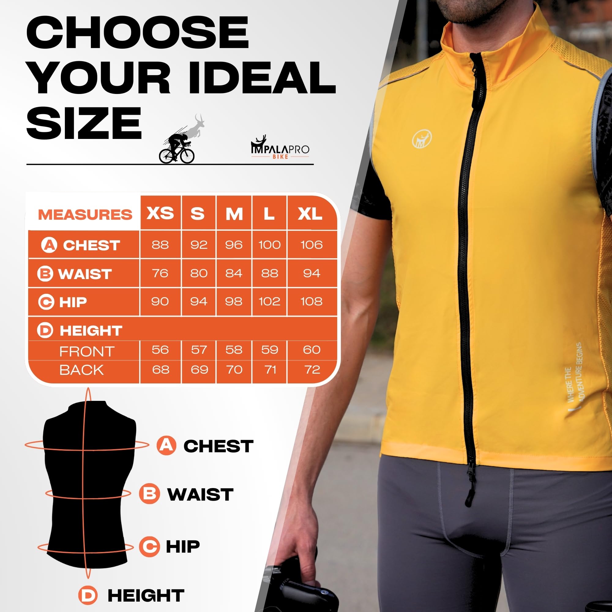 IMPALAPRO Chaleco Cortavientos Ciclismo Hombre y Mujer Ultraligero, Transpirable y Resistente - Protección Contra el Viento y la Lluvia