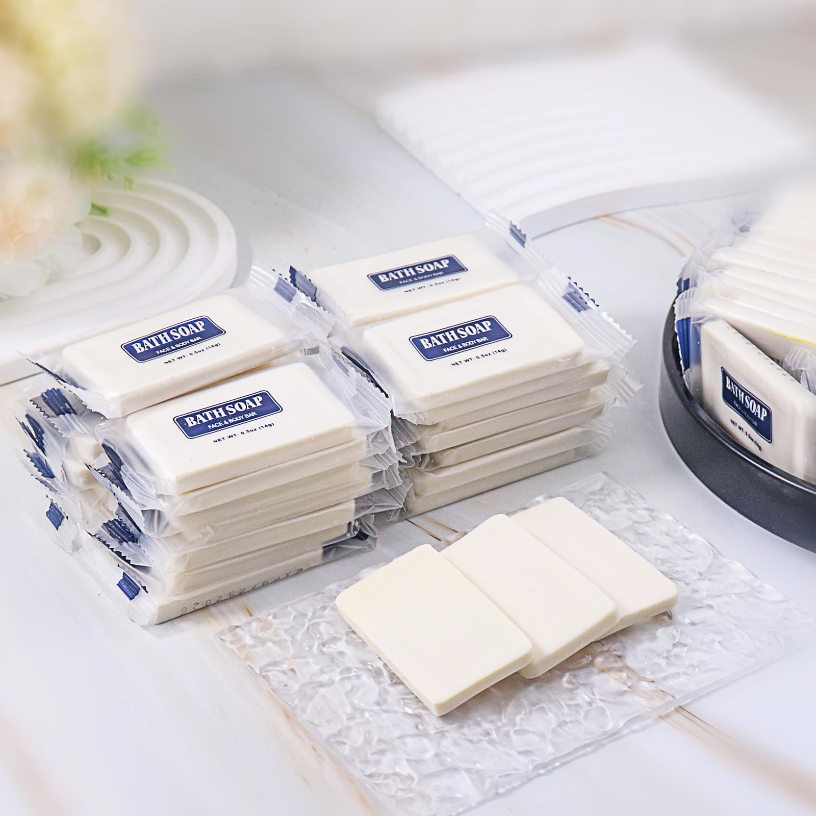 Bulk Bar Sapone, Confezione da 100 mini saponette confezionate singolarmente, 14,2 g sapone da viaggio piccoli saponi da hotel da viaggio per bagno di hotel