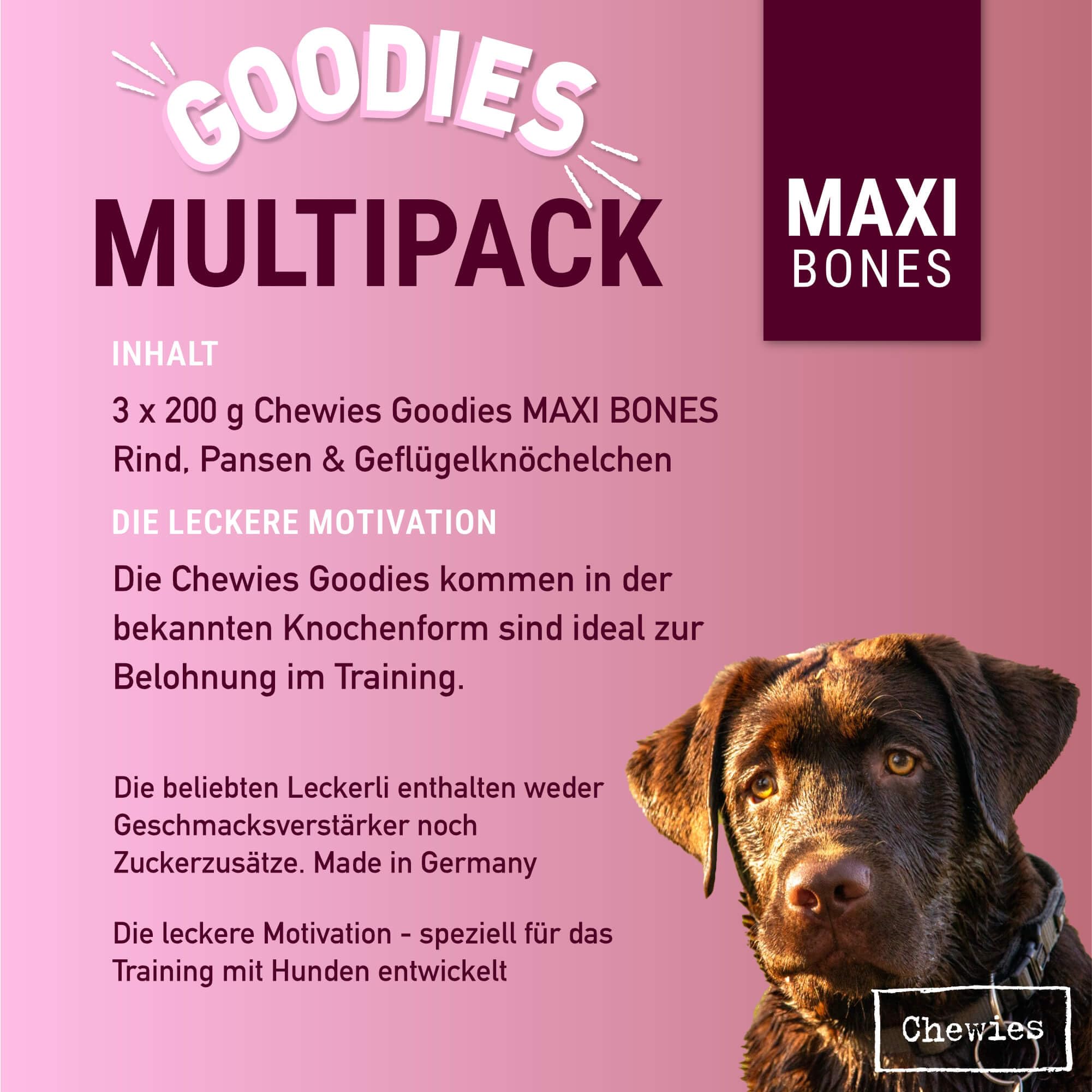 Chewies przysmaki dla psów MAXI Mix 1 wołowina, żurawiec i drób trening skokowy - 3 x 200 g - przysmaki mięsne bez cukru - przysmaki dla psów o wysokiej zawartości mięsa (600 g)