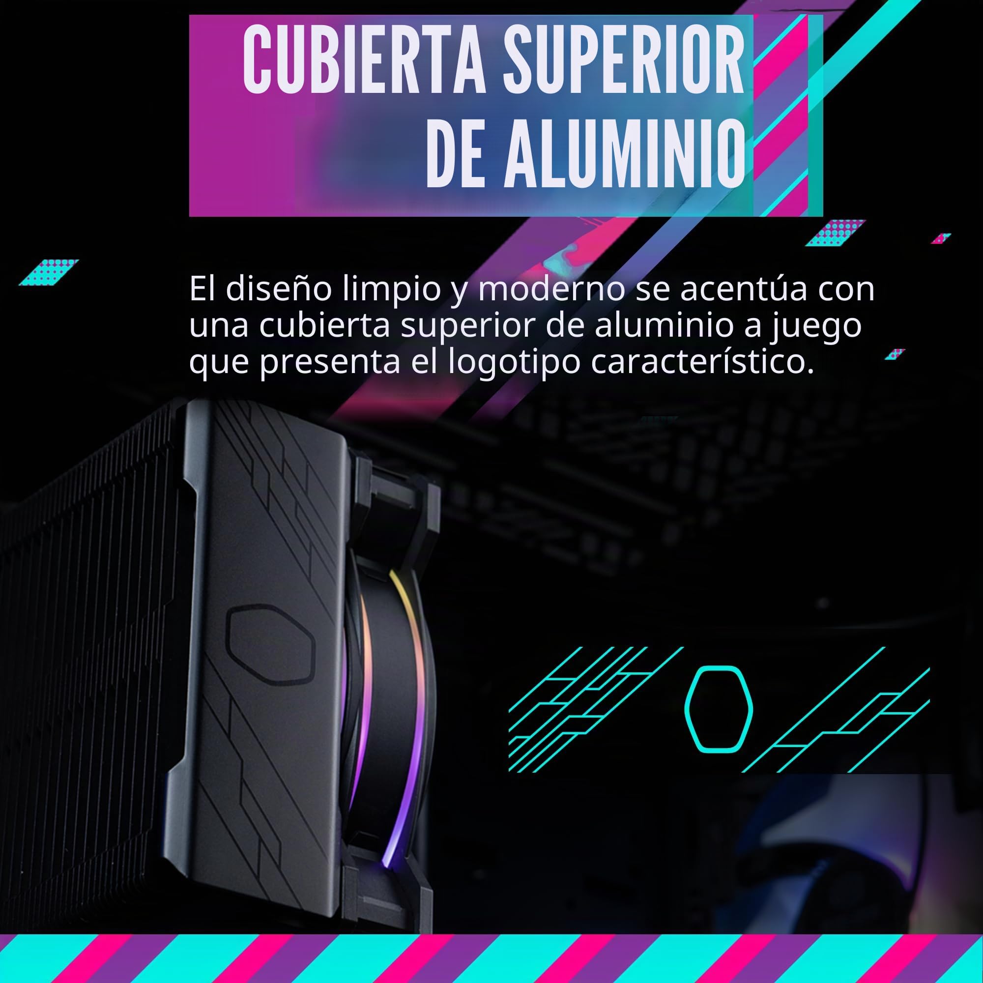 Cooler Master Hyper 212 Halo Black - Enfriador de aire para CPU, ventilador PWM de 120 Halo², ARGB de doble bucle, cubierta superior de aluminio, 4 tubos de calor de cobre, 154 mm de alto, soportes