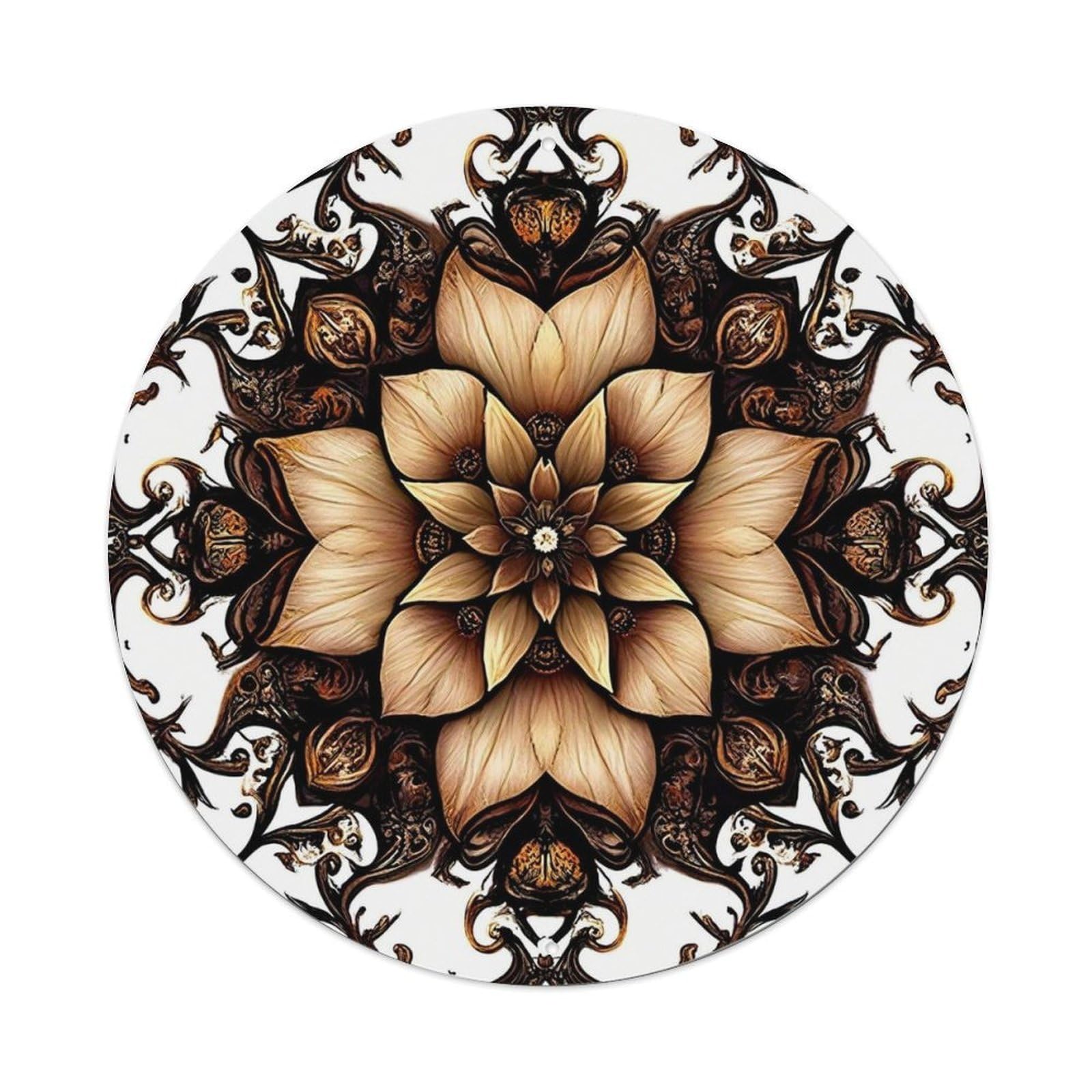 Symmetrical Floral Mandala Art Print Round Tin Sign Vintage Metal Sign Home Bar Garden Indoor & Outdoor Wall Decor Retro Metal Poster 8x8 Inch