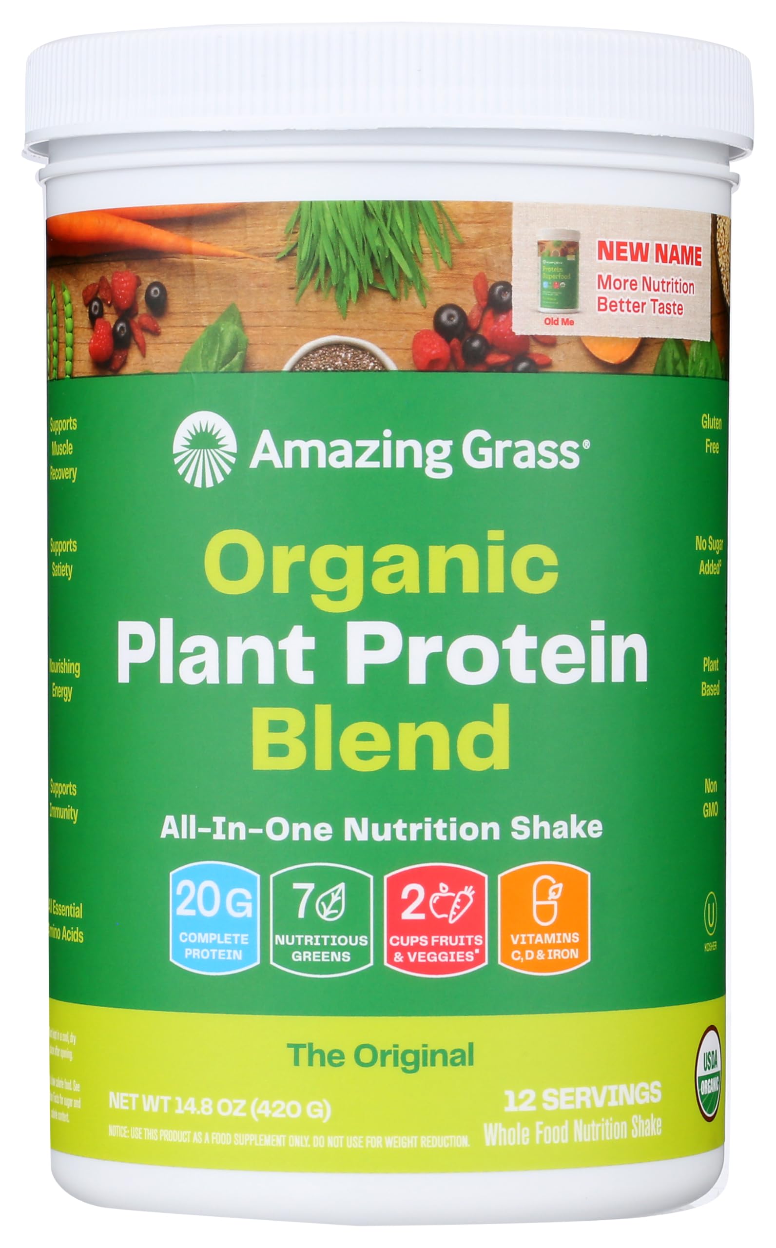 Amazing Grass Organic Plant Protein Blend: Vegan Protein Powder, New Protein Superfood Formula, All-In-One Nutrition Shake with Beet Root, Original, 12 Servings