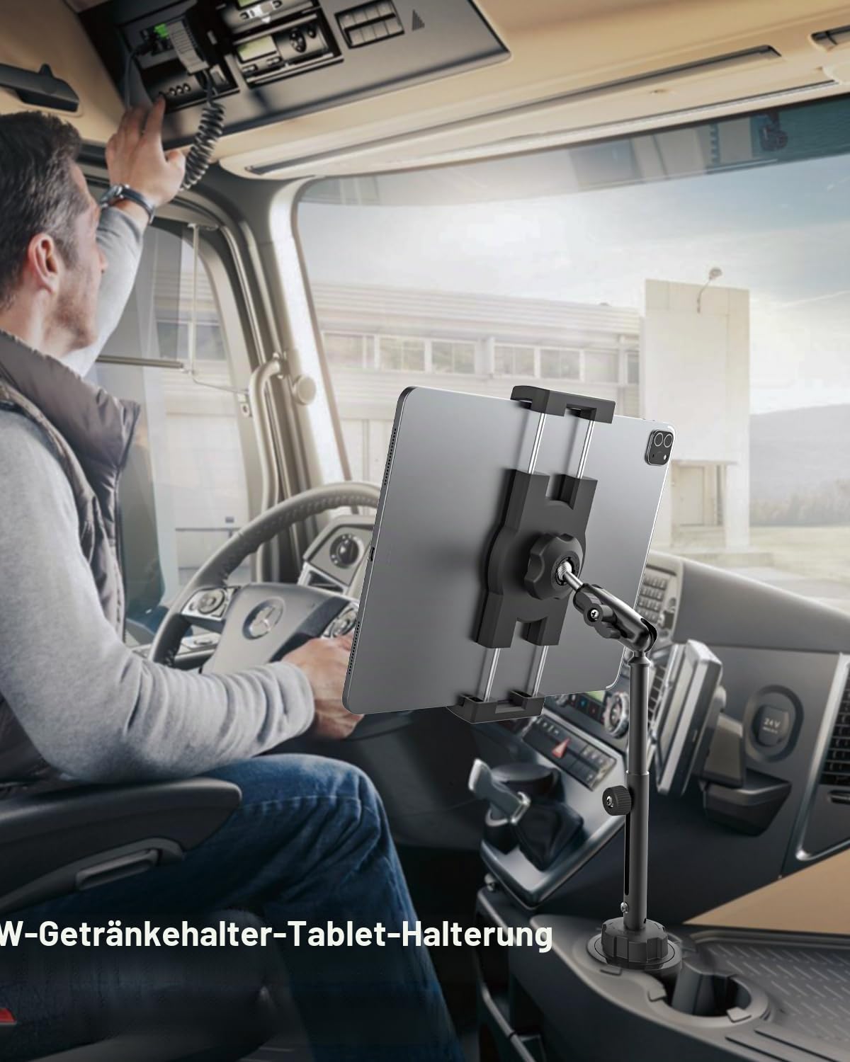 GDZN Tablet Halterung für Auto Getränkehalter, [Höhenverstellbar] PKW LKW Becherhalter iPad Halterung mit Metall Teleskopierbar Arm für iPad Pro 12.9, Samsung Tabs, Fire, iPhone, 4.7-15.6" Geräte