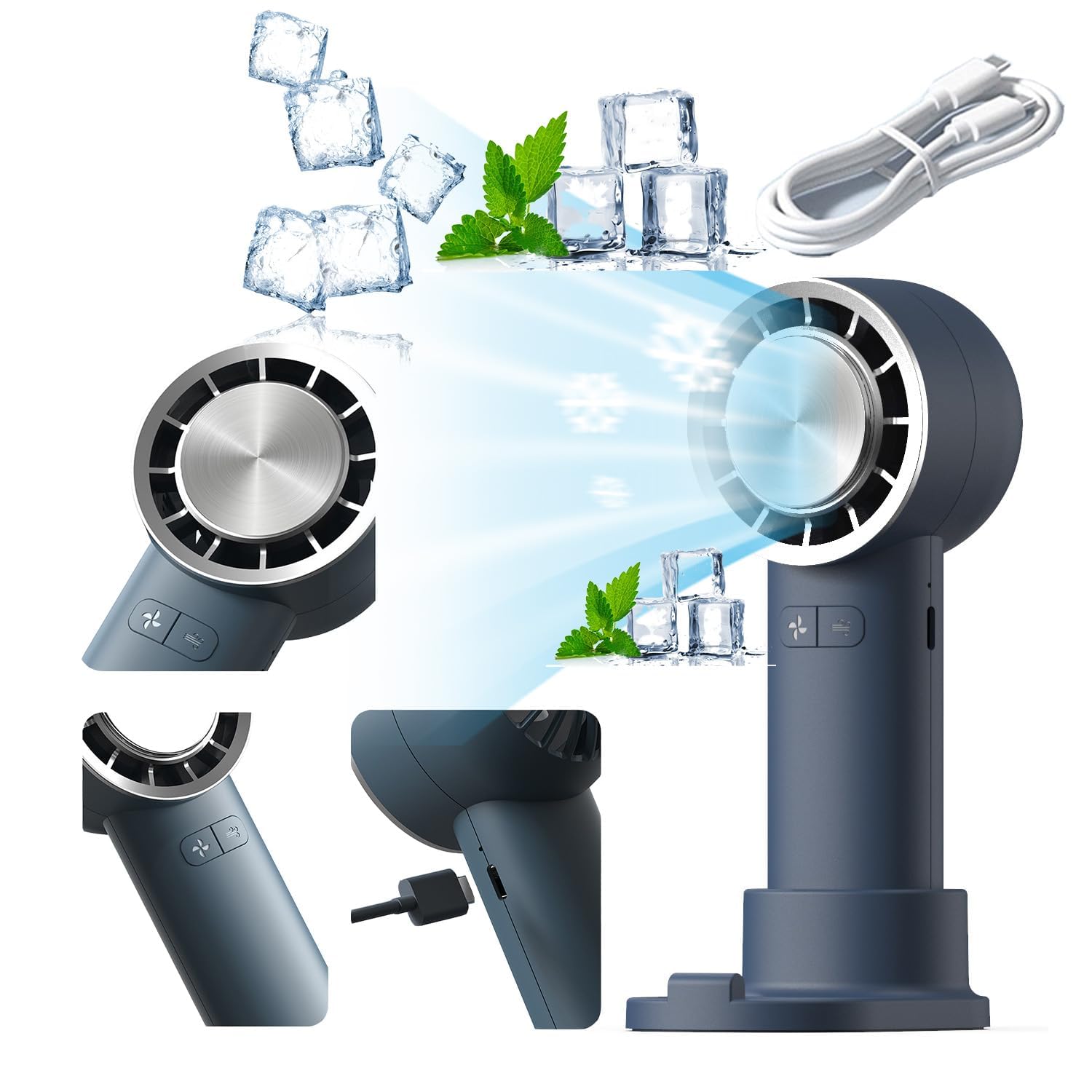 OBABO Handheld Air Cooler Fan: Desk Fan with 3 Speeds - Portable Quiet Cooling Fan - Personal Fan for Camping, for Home, Office, Outdoor (Blue)